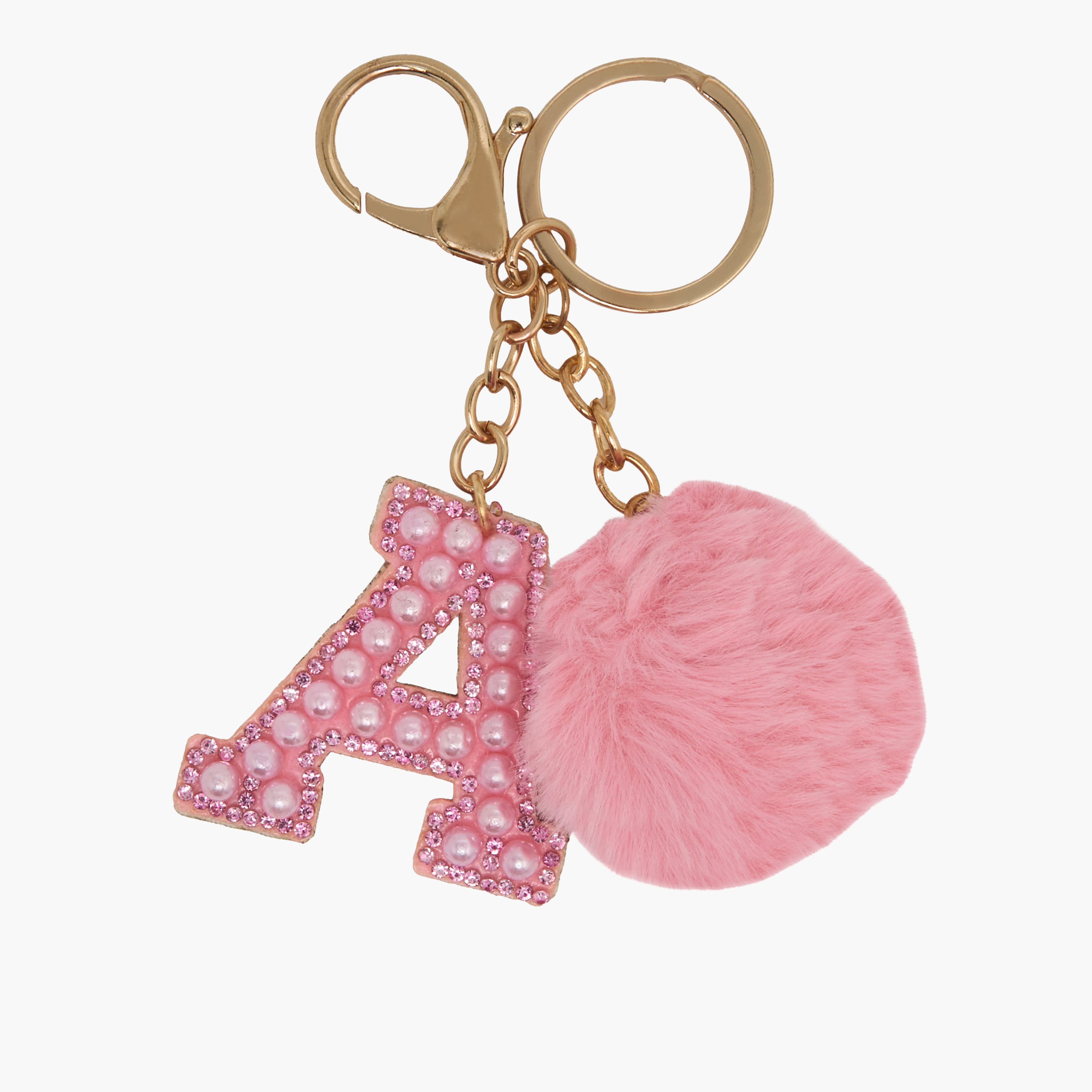 Initial Embellished Keyring with Pompom-girls-accessories-keyringsandbagcharms-image-2