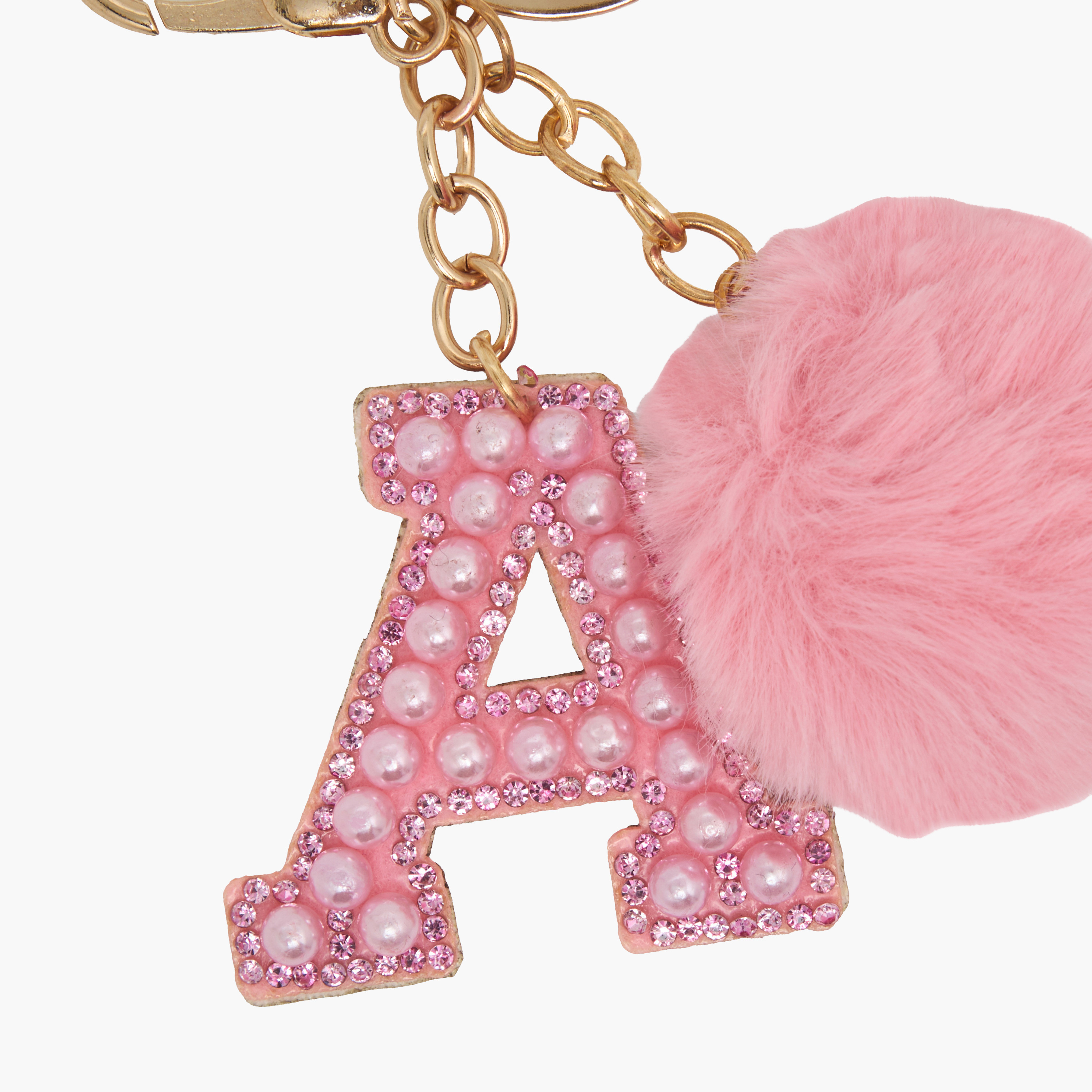 Initial Embellished Keyring with Pompom-girls-accessories-keyringsandbagcharms-image-3