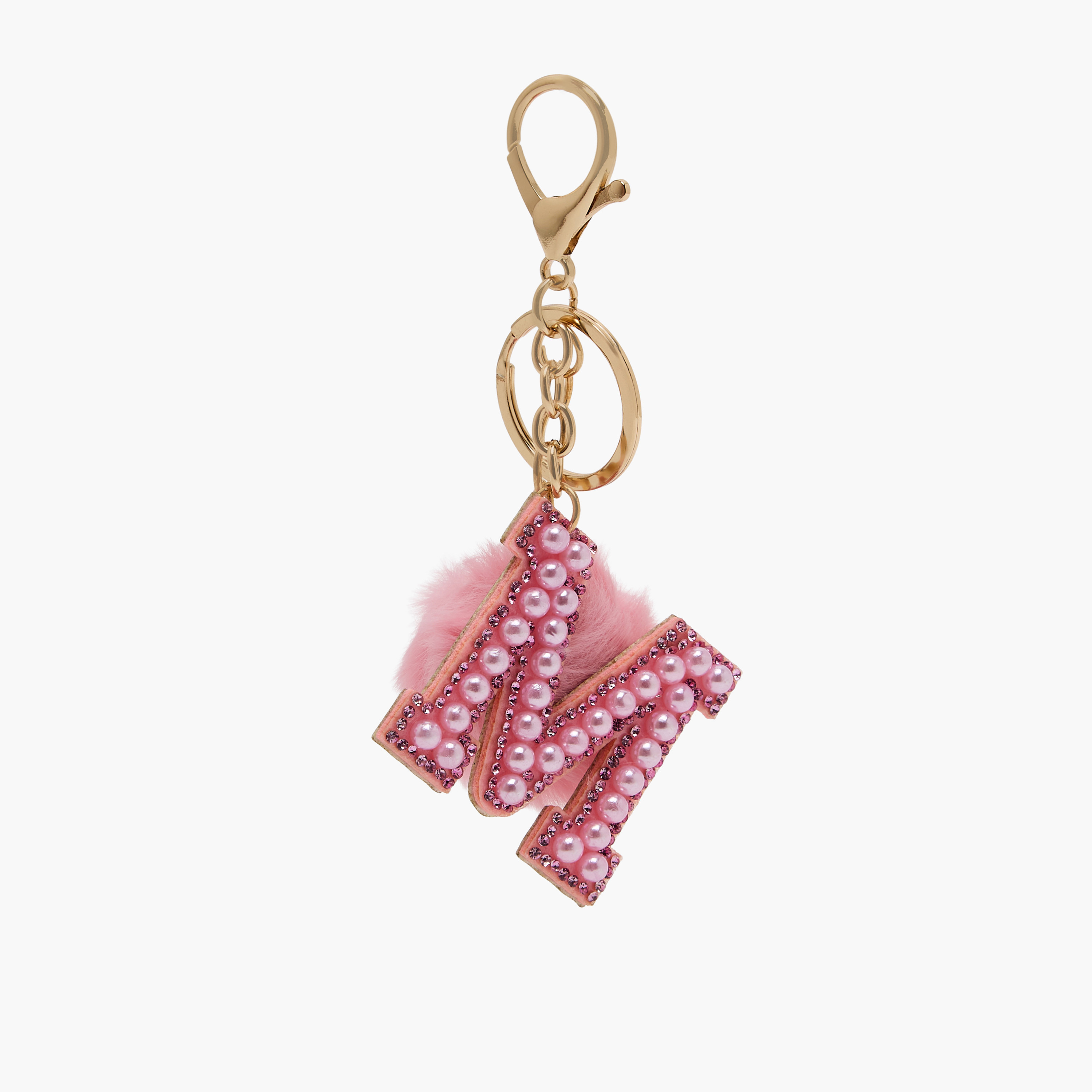 Embellished Initial Keyring with Pom-Pom-girls-accessories-keyringsandbagcharms-image-1