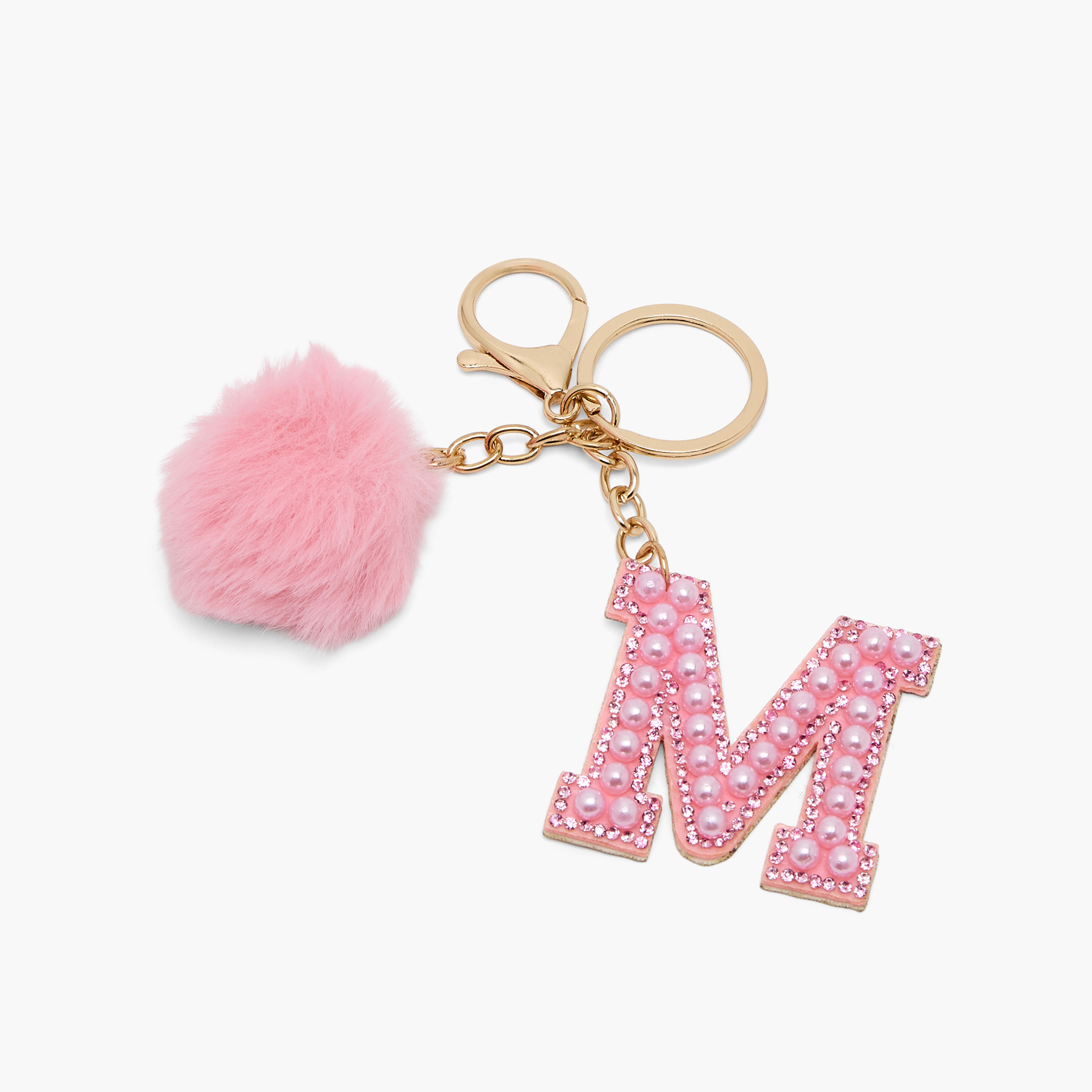 Embellished Initial Keyring with Pom-Pom-girls-accessories-keyringsandbagcharms-image-2