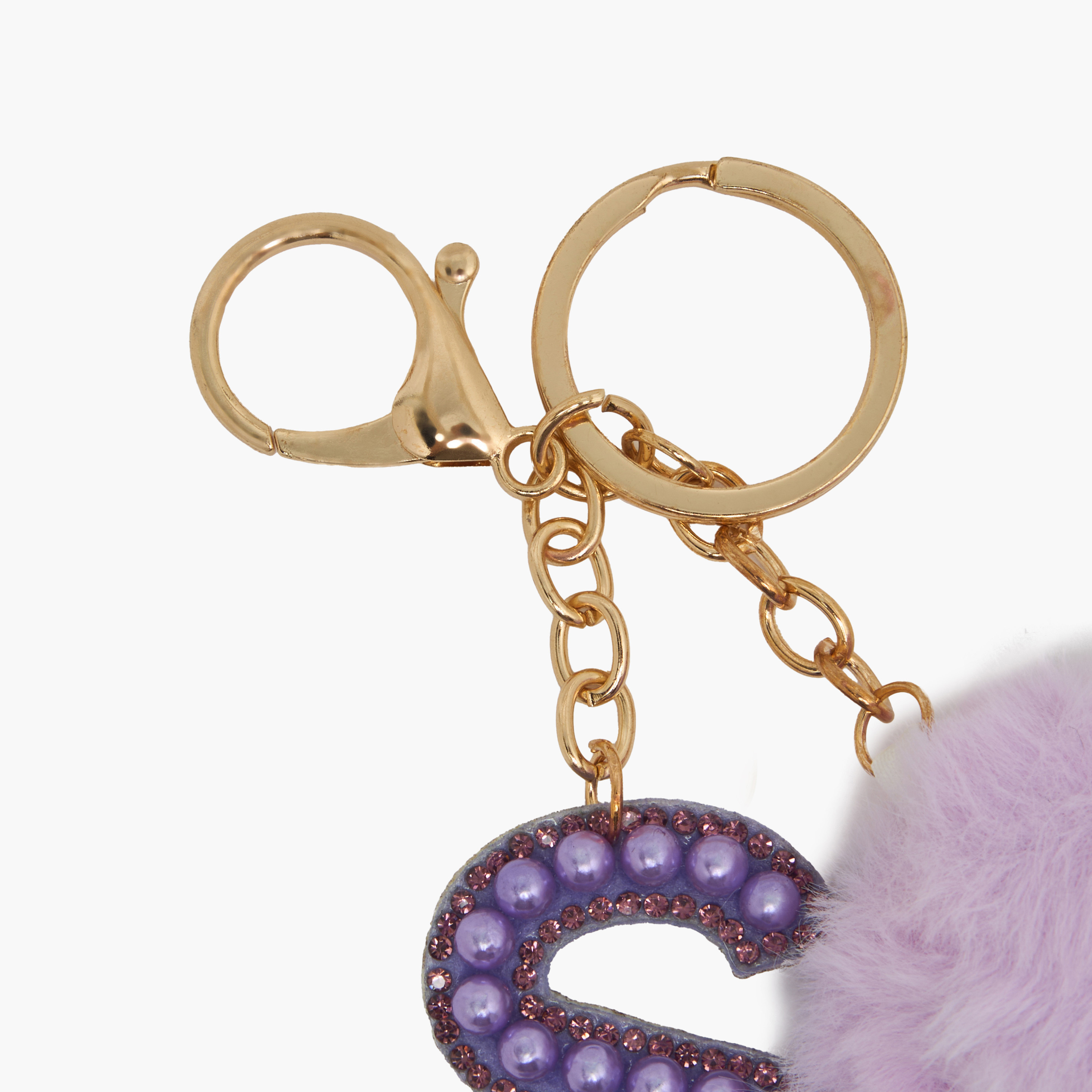 Embellished Initial Keyring with Pompom-girls-accessories-keyringsandbagcharms-image-4