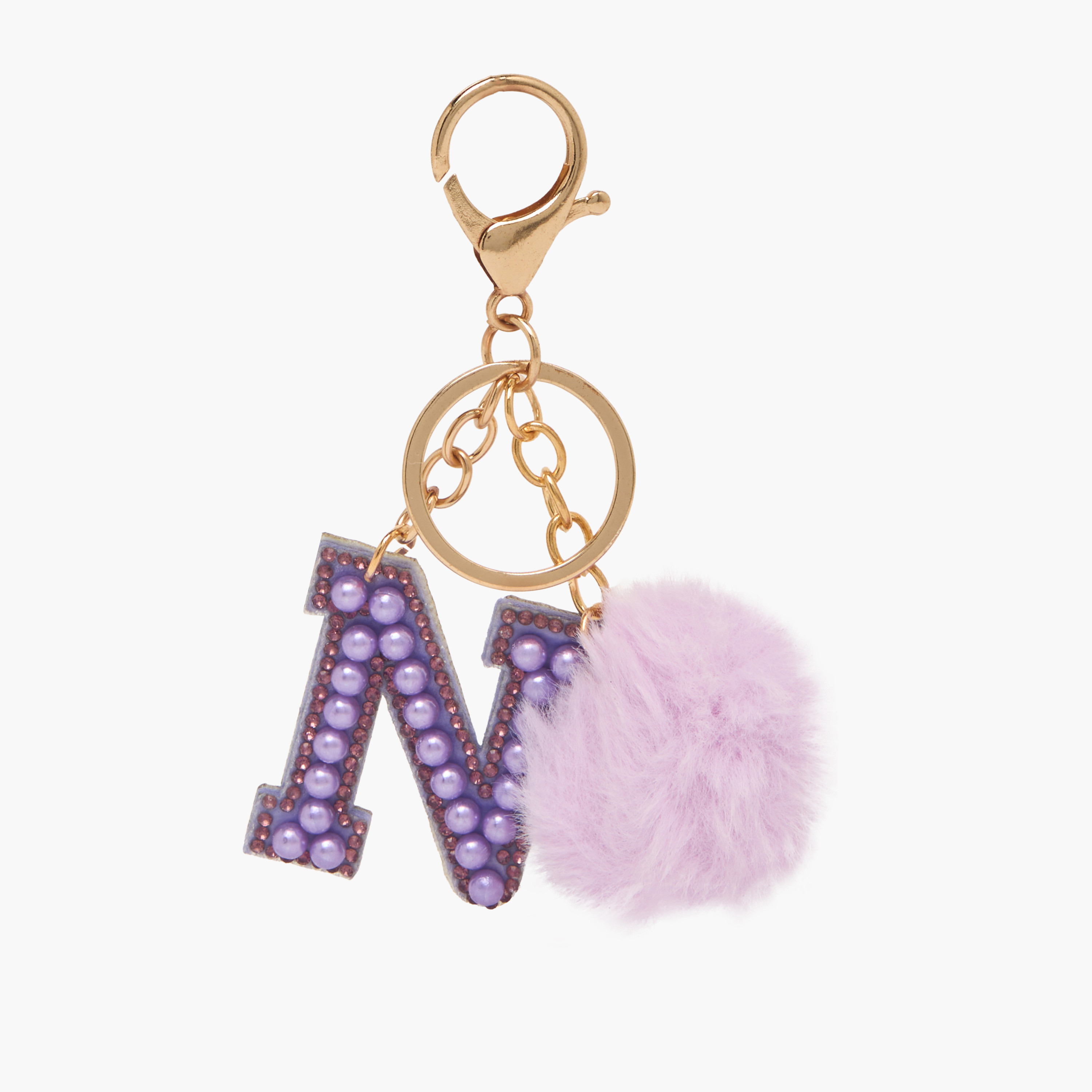 Embellished Initial Keyring with Pompom-girls-accessories-keyringsandbagcharms-image-1