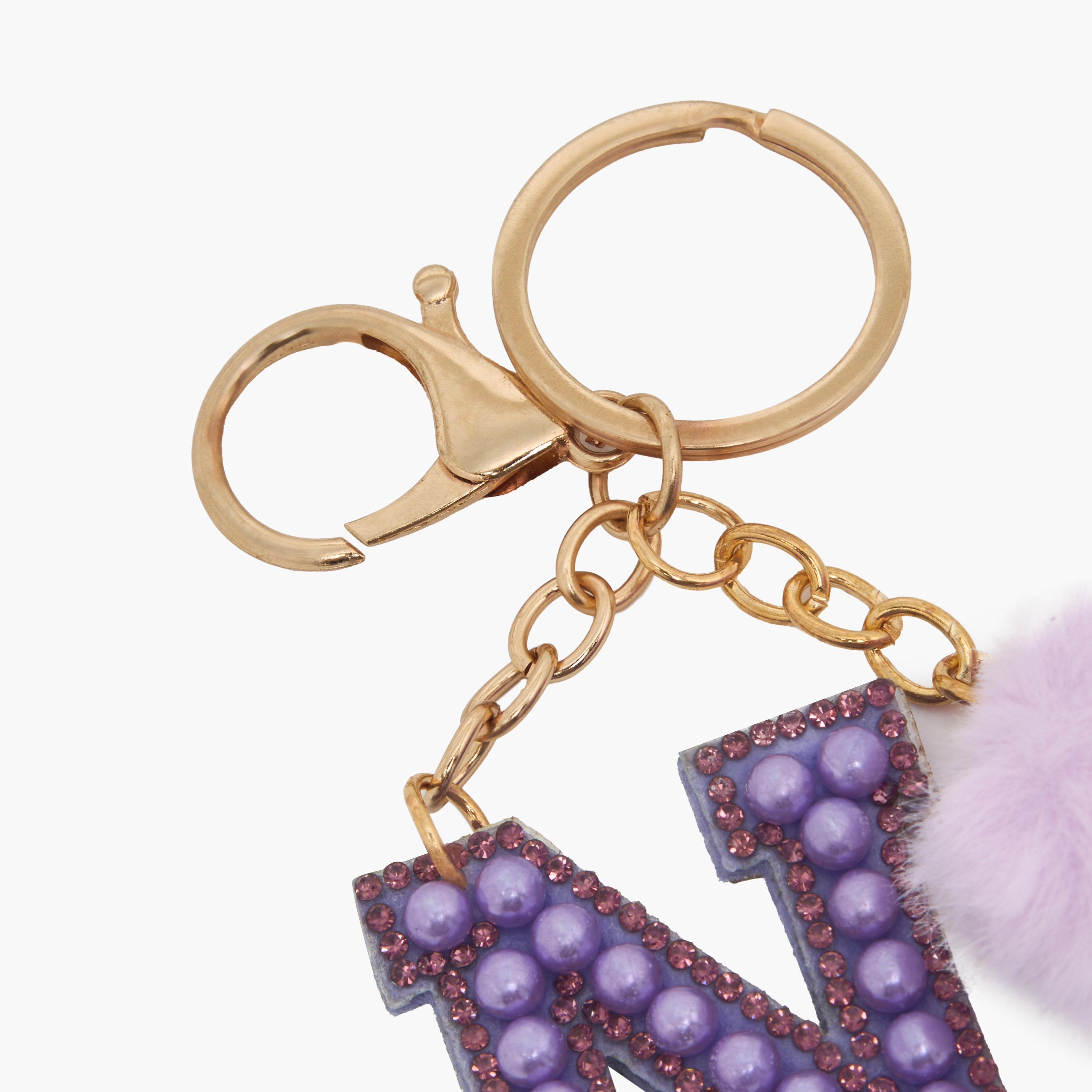 Embellished Initial Keyring with Pompom-girls-accessories-keyringsandbagcharms-image-3