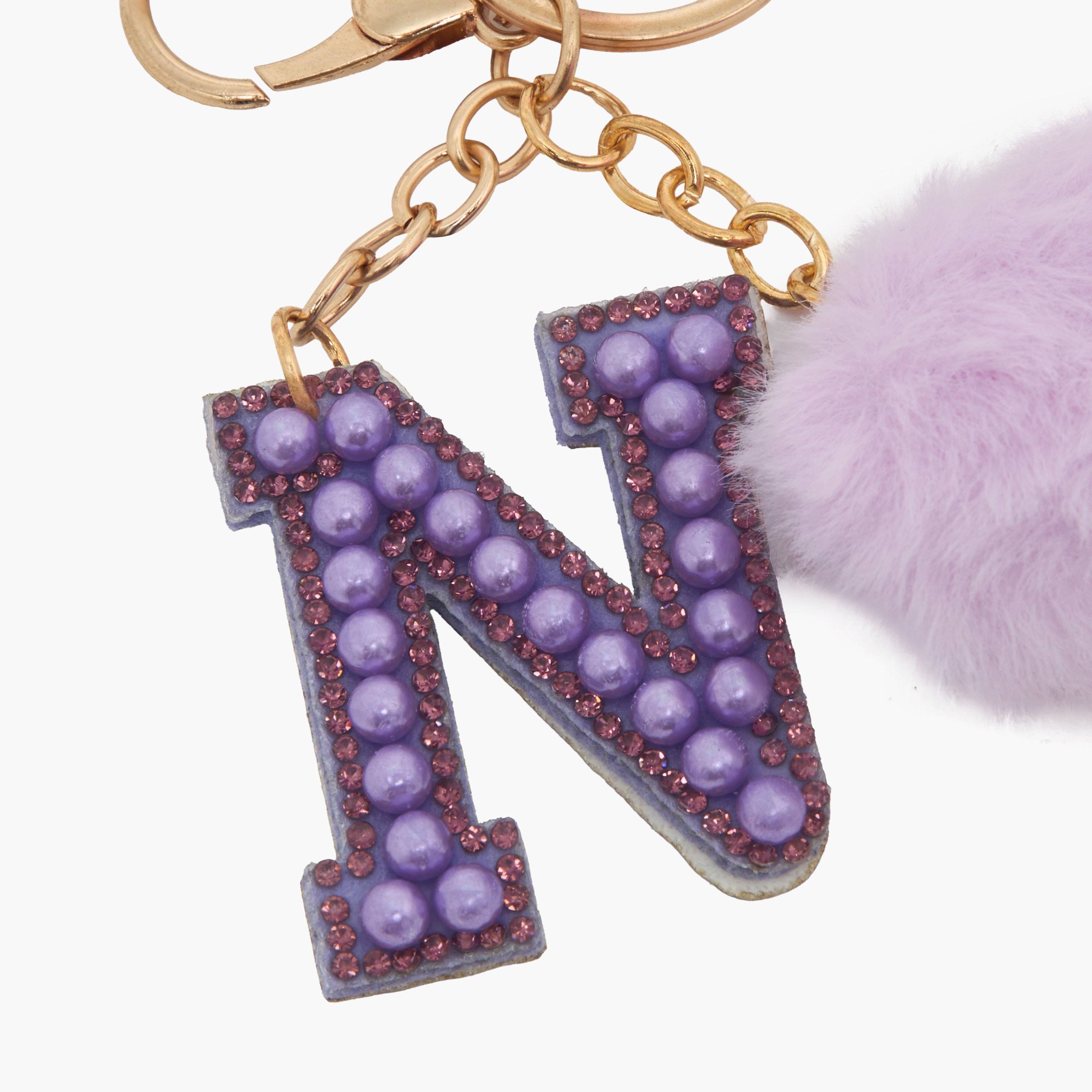 Embellished Initial Keyring with Pompom-girls-accessories-keyringsandbagcharms-image-4