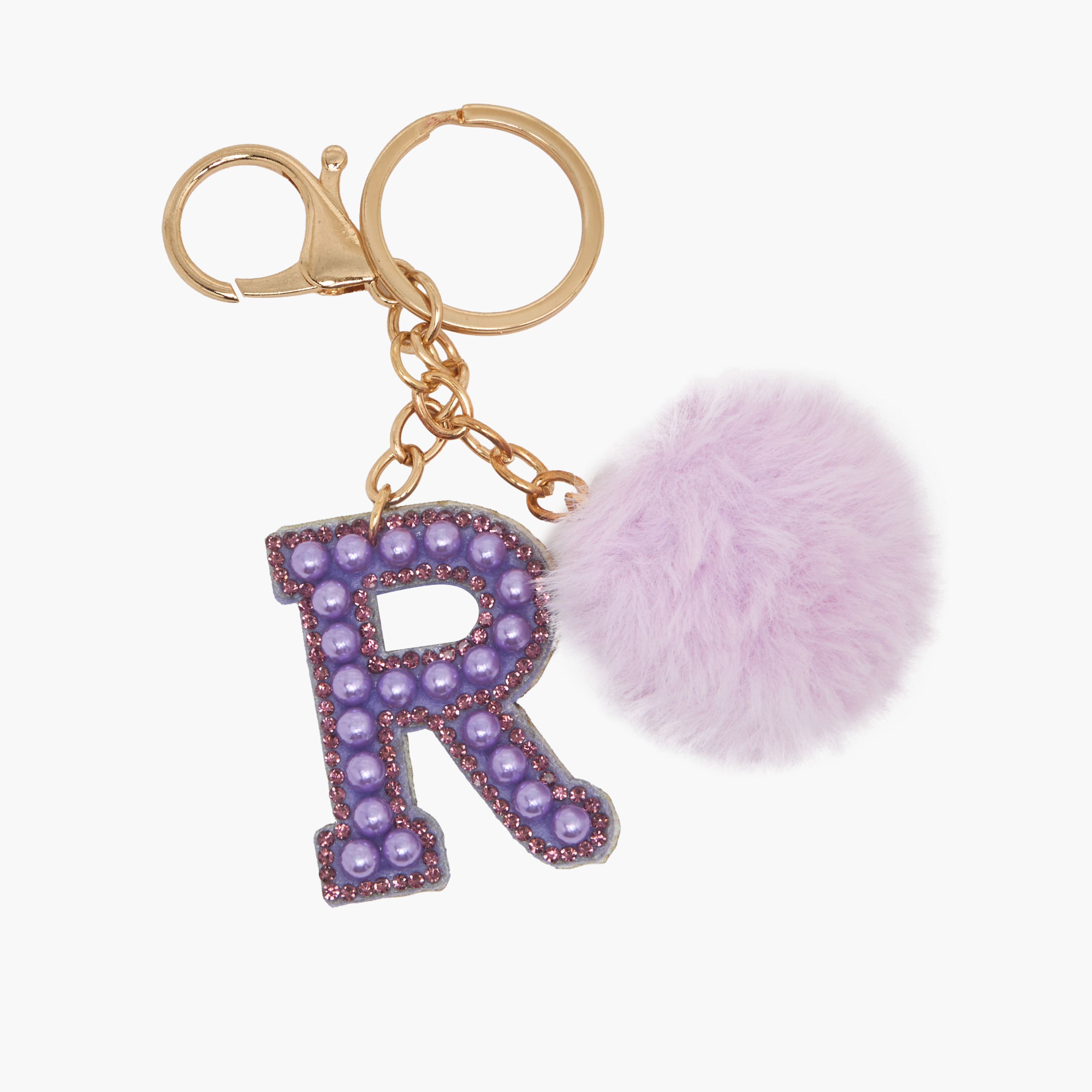 Initial Embellished Keyring with Pompom-girls-accessories-keyringsandbagcharms-image-2