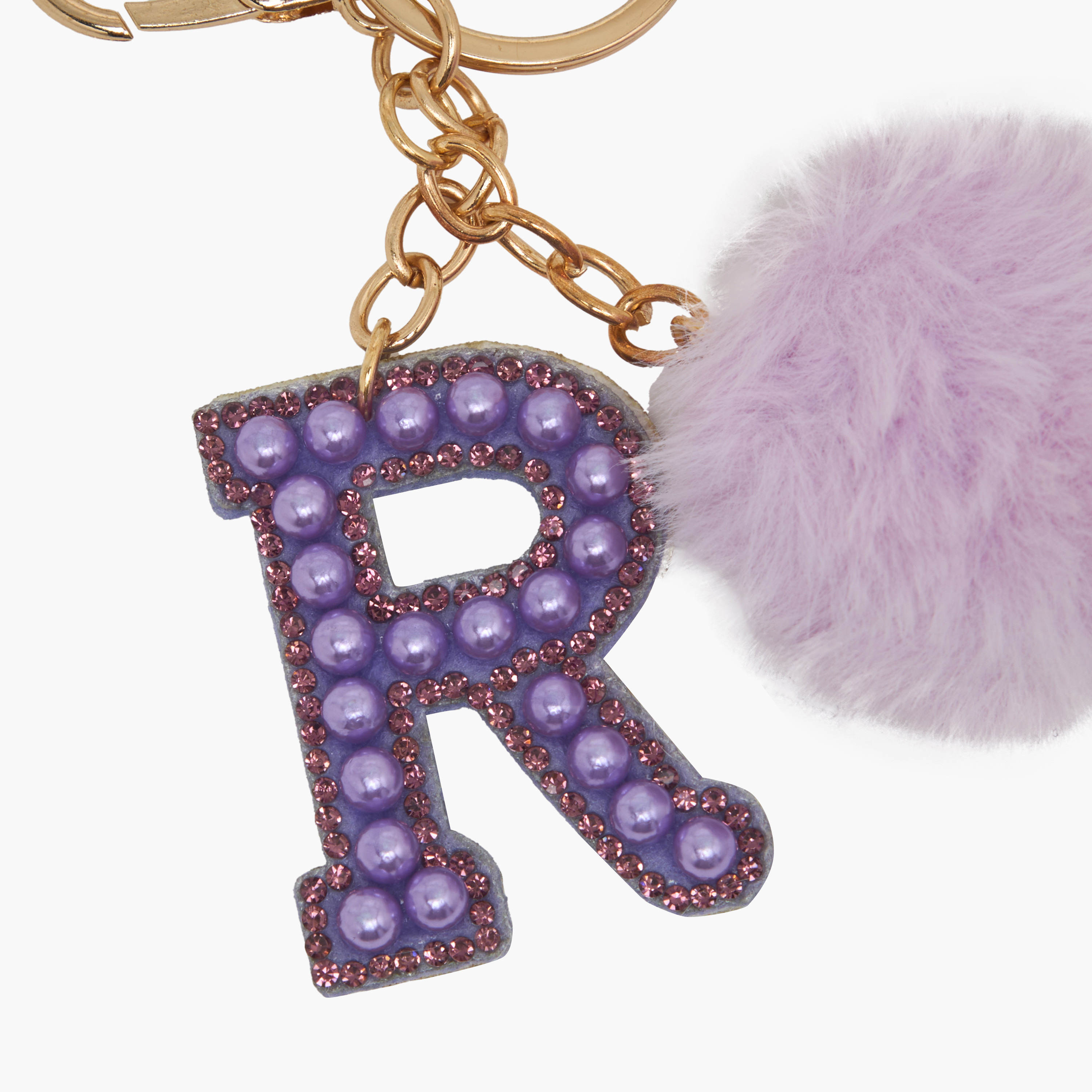 Initial Embellished Keyring with Pompom-girls-accessories-keyringsandbagcharms-image-3