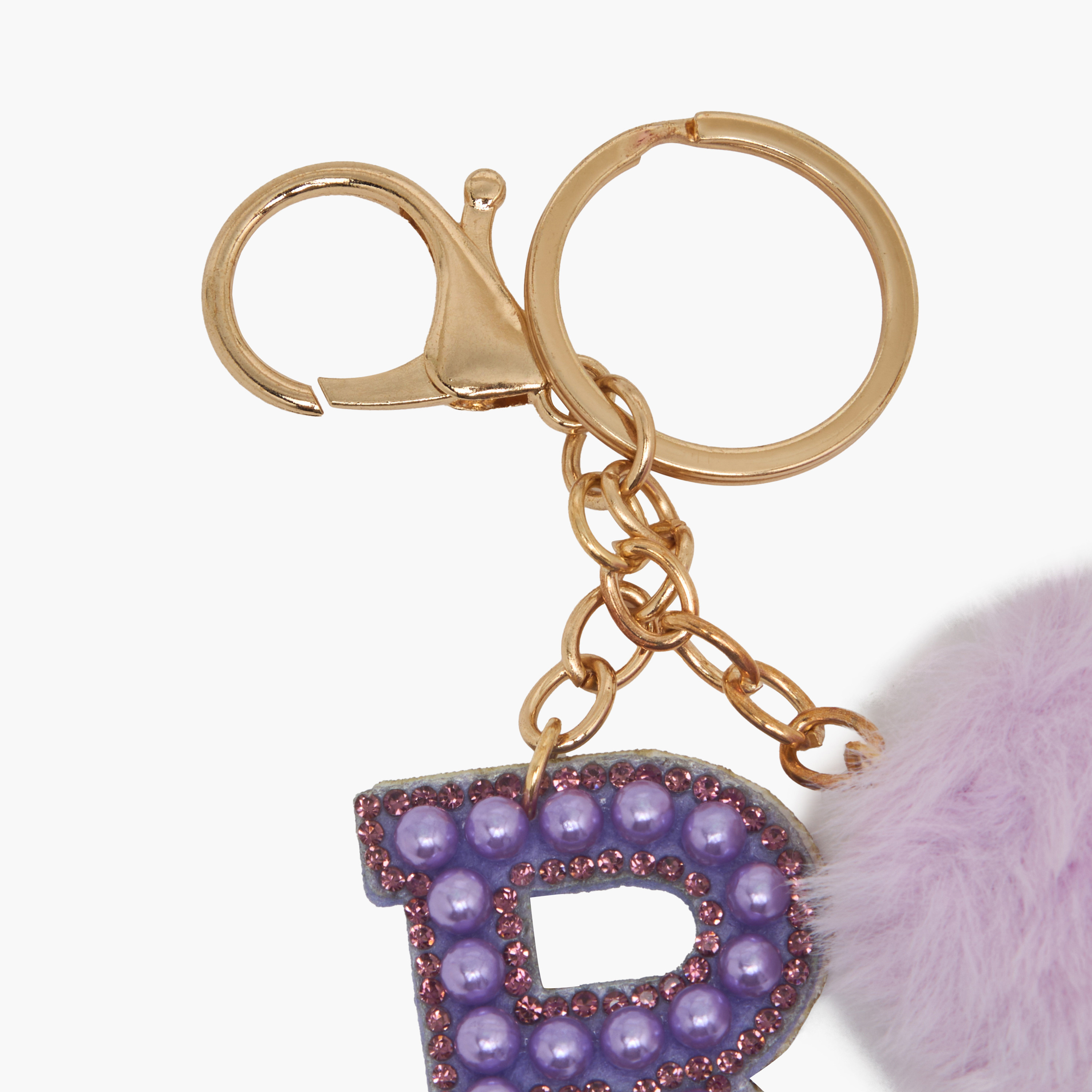 Initial Embellished Keyring with Pompom-girls-accessories-keyringsandbagcharms-image-4