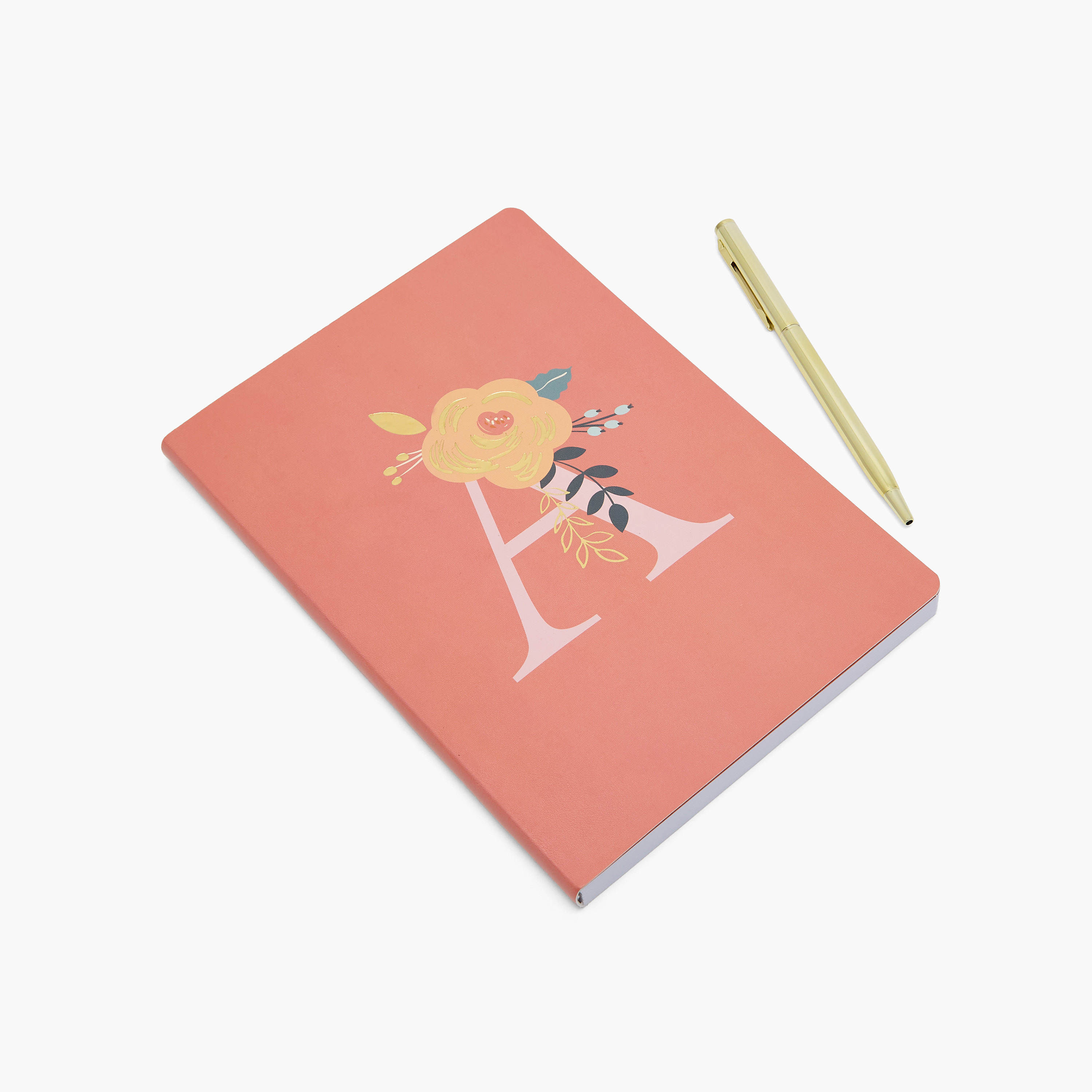 Floral Initial Print Softcover Notebook with 96 Pages-school-stationery-notebooks-image-1