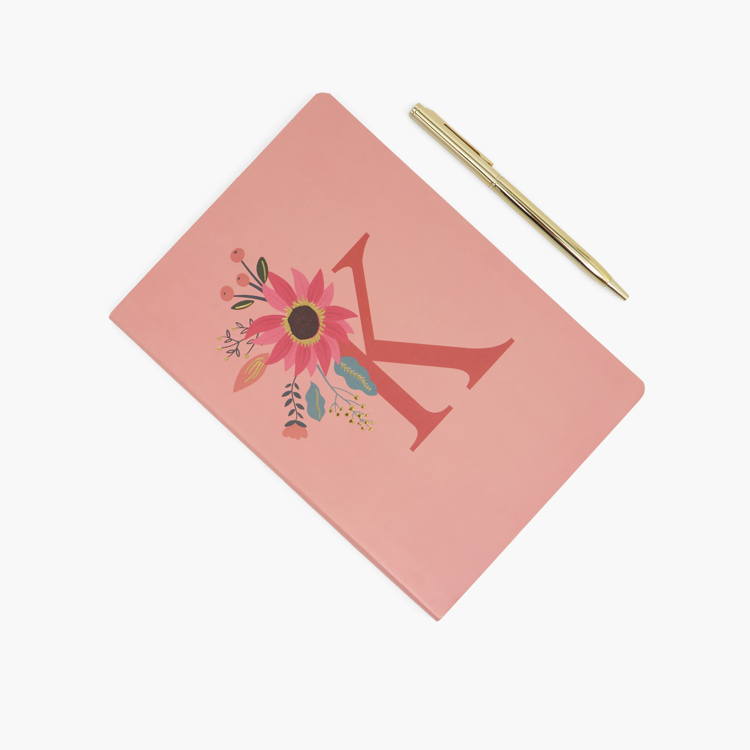 Floral Initial Print Soft Cover Notebook - 96 cm-school-stationery-notebooks-image-2