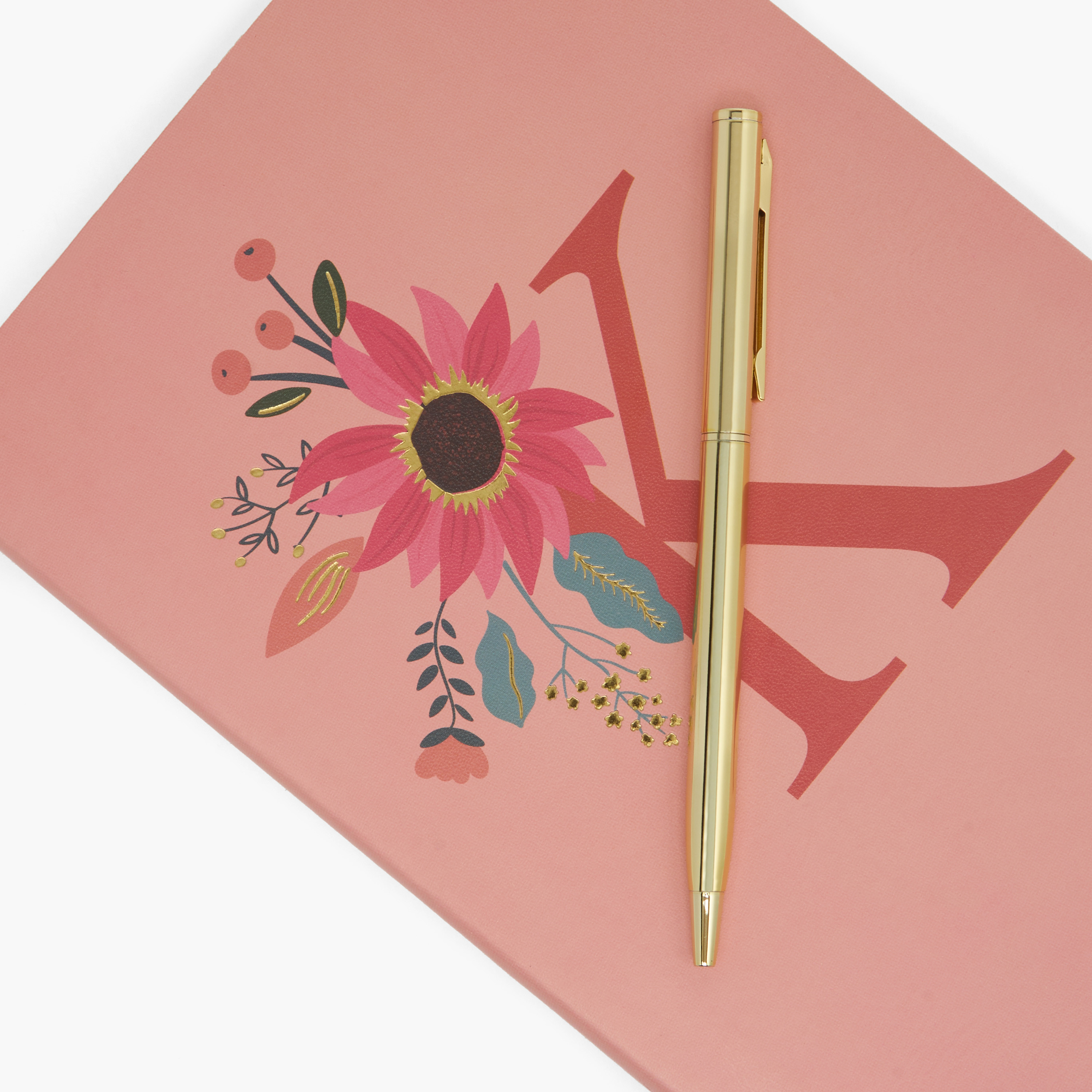 Floral Initial Print Soft Cover Notebook - 96 cm-school-stationery-notebooks-image-3