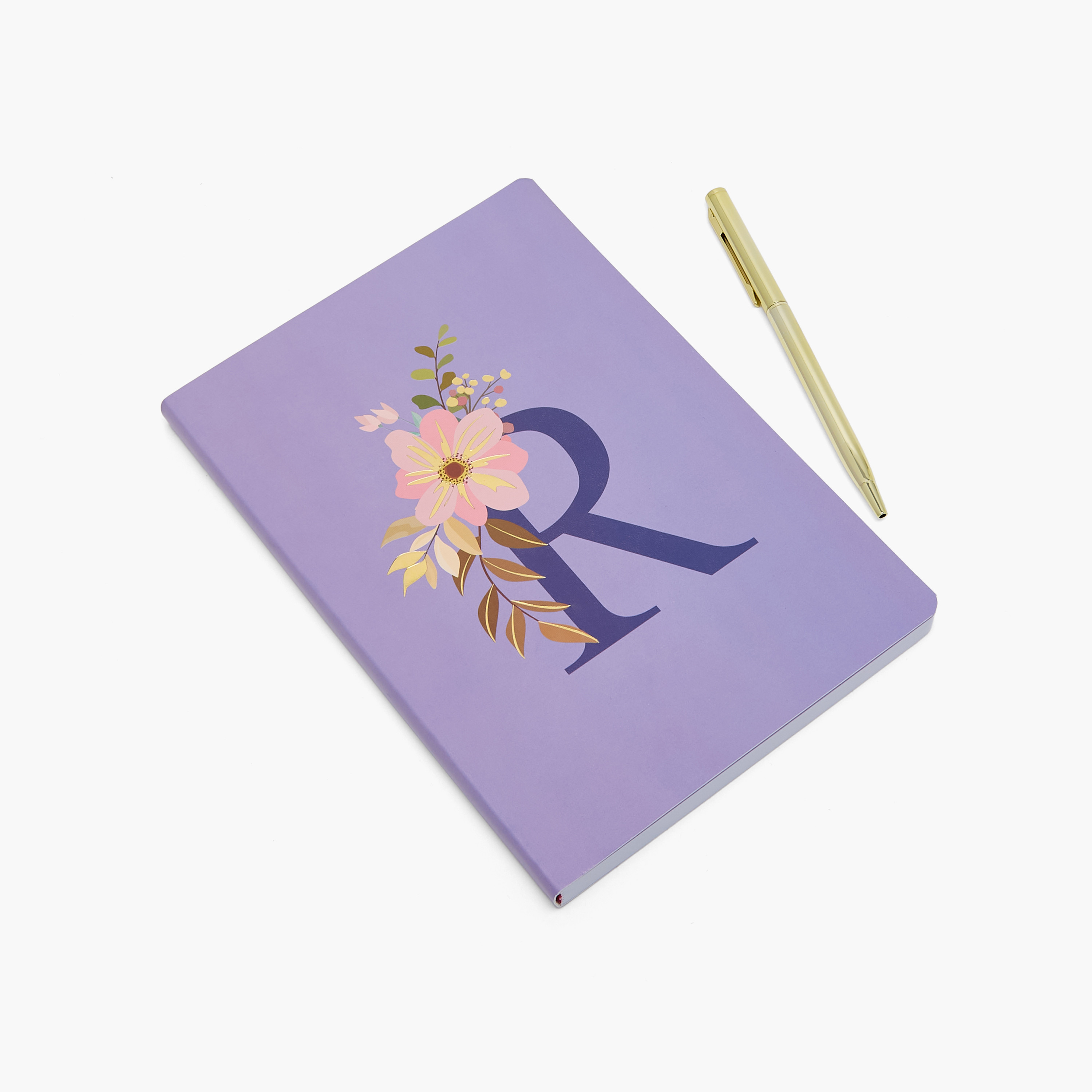 Floral Initial Print Soft Cover Notebook with 96 Pages-school-stationery-notebooks-image-1