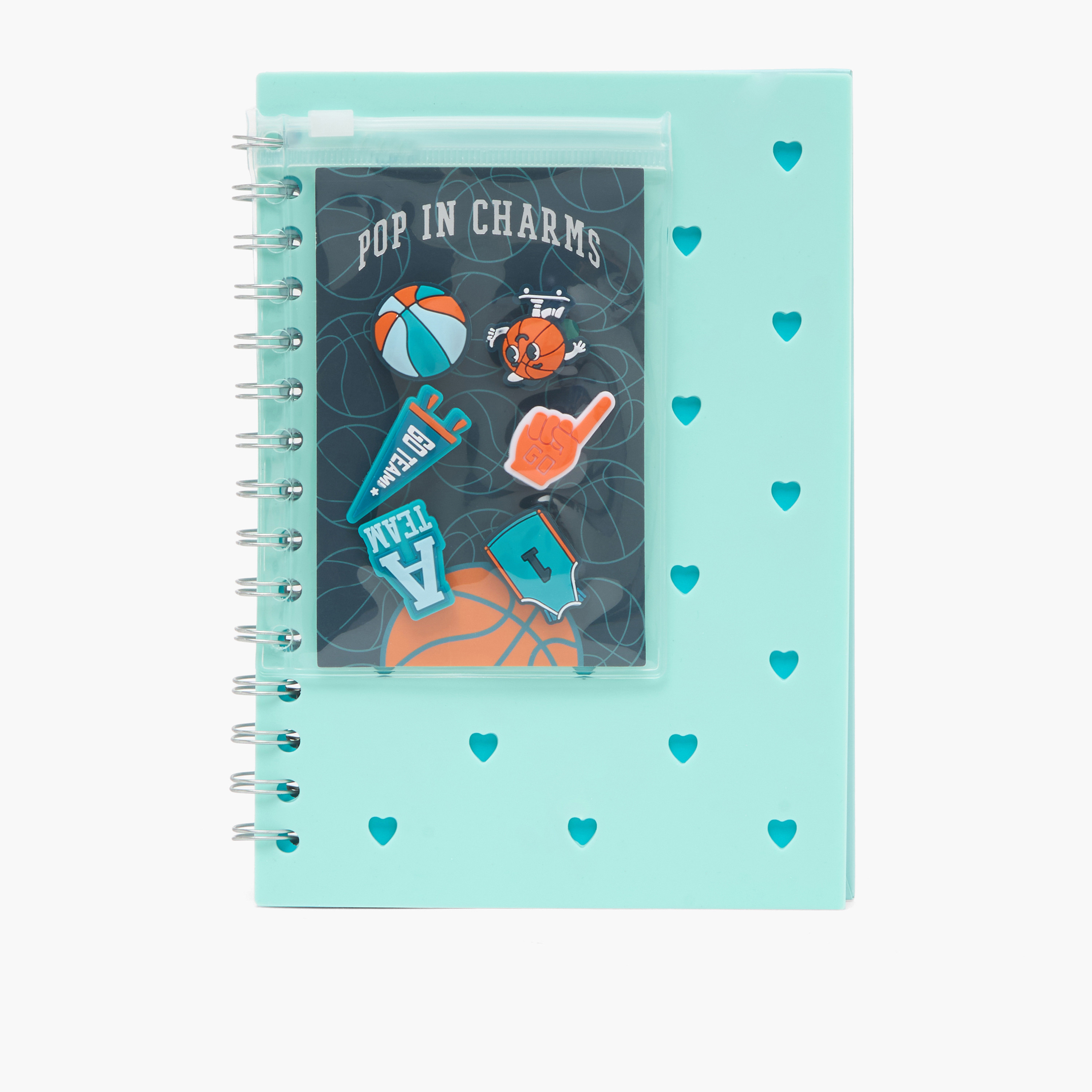 Heart Print Notebook with Spiral Binding and Charms-school-stationery-notebooks-image-1