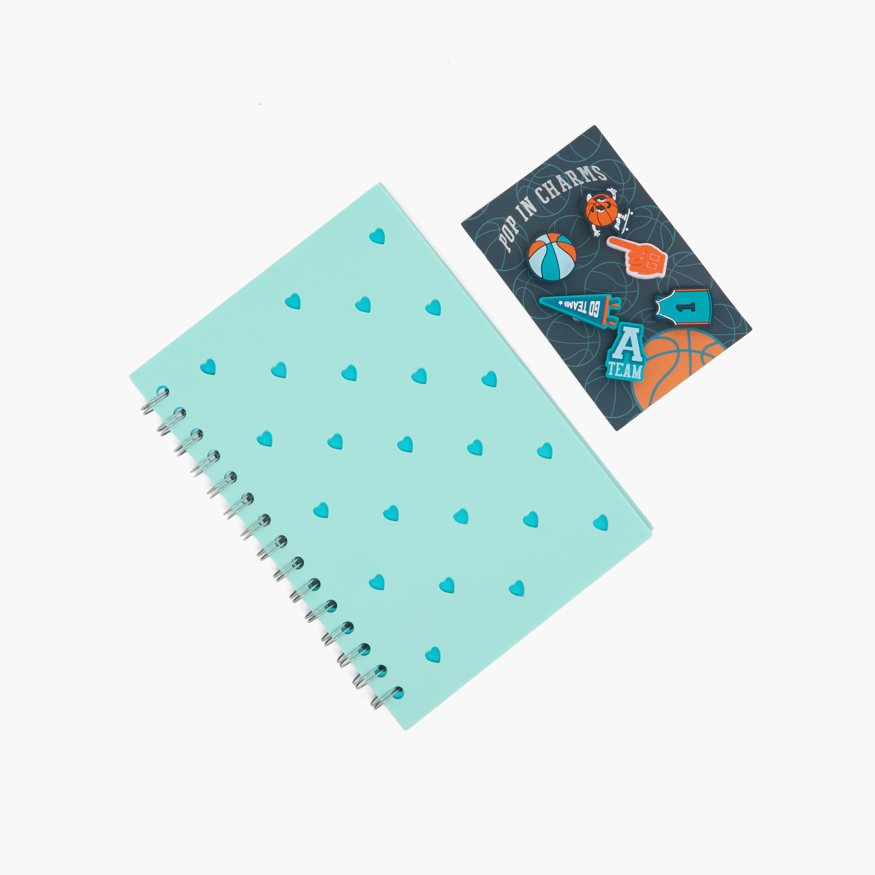Heart Print Notebook with Spiral Binding and Charms-school-stationery-notebooks-image-2