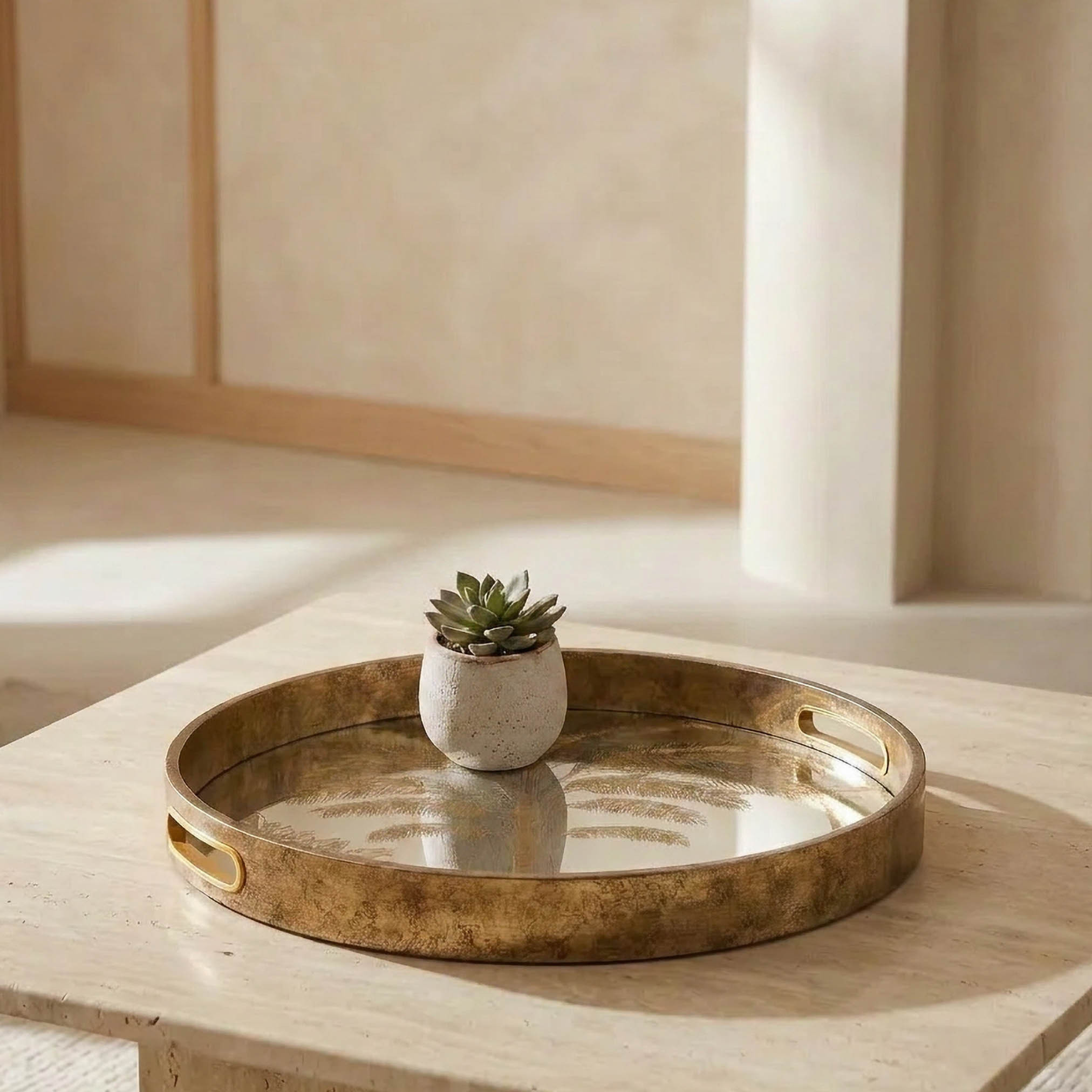 Palm Print Glass Tray - 37 cms-household-decor-boxesandtrays-image-2