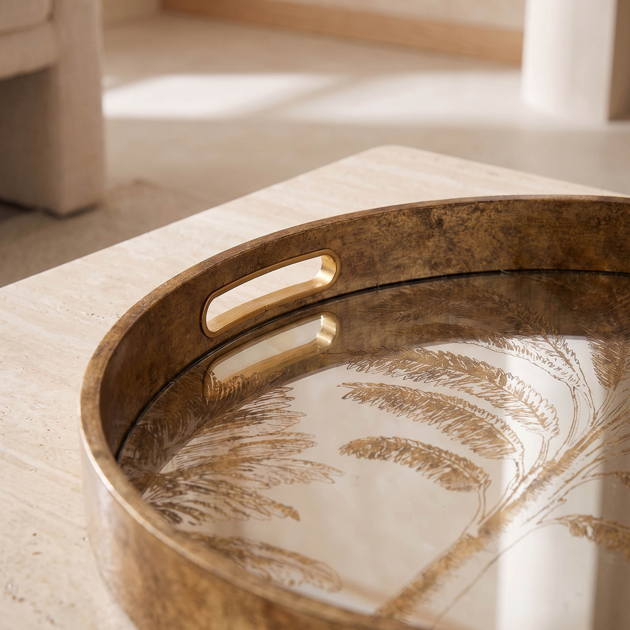 Palm Print Glass Tray - 37 cms-household-decor-boxesandtrays-image-3