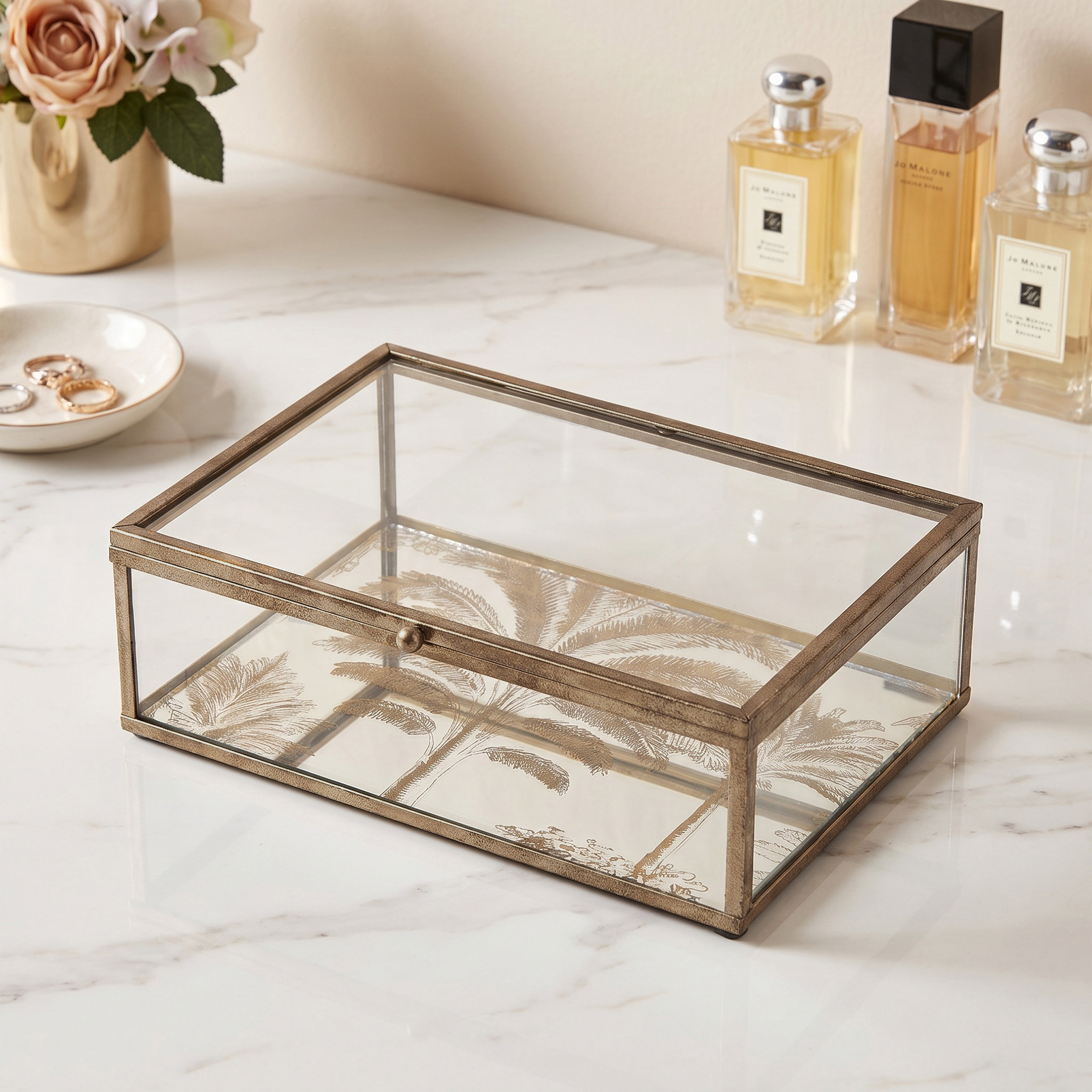 صندوق ديكور زجاجي بطبعات نخيل-household-decor-boxesandtrays-image-1