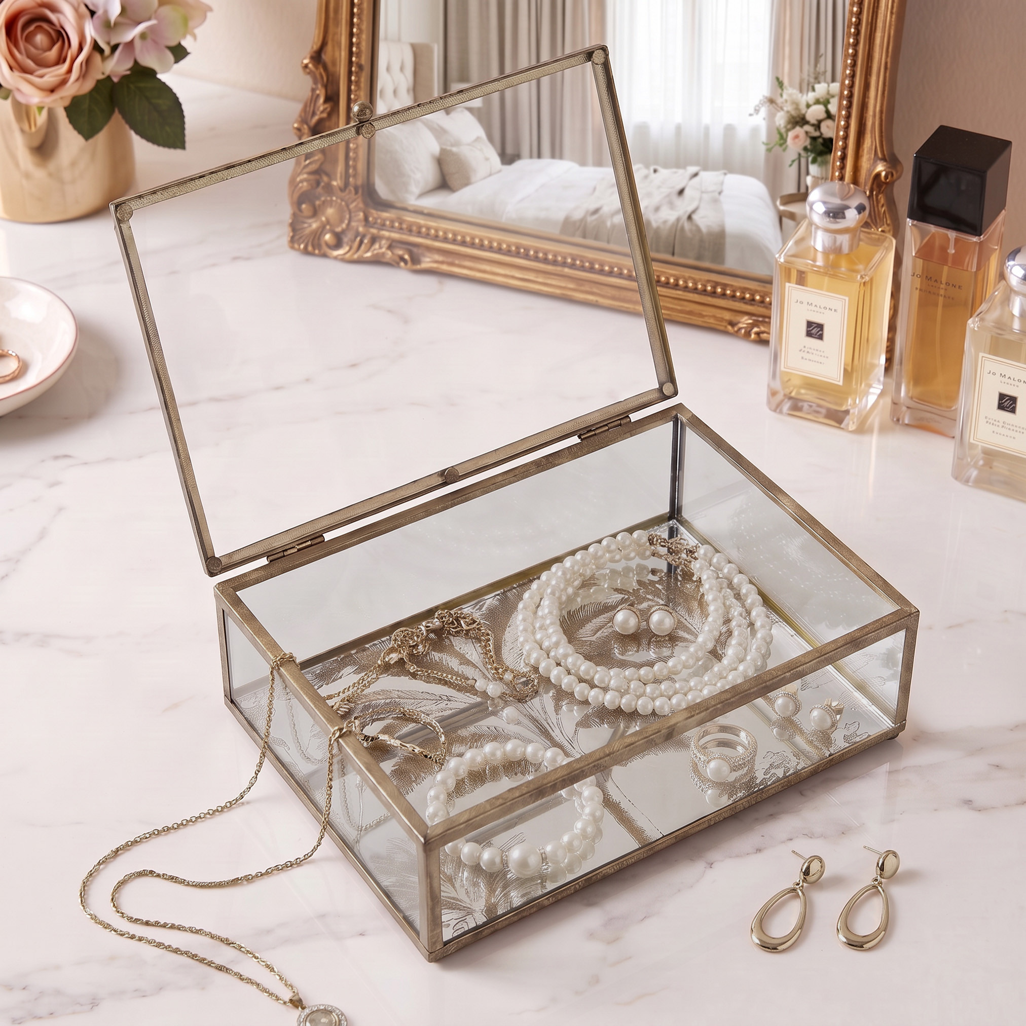 صندوق ديكور زجاجي بطبعات نخيل-household-decor-boxesandtrays-image-4