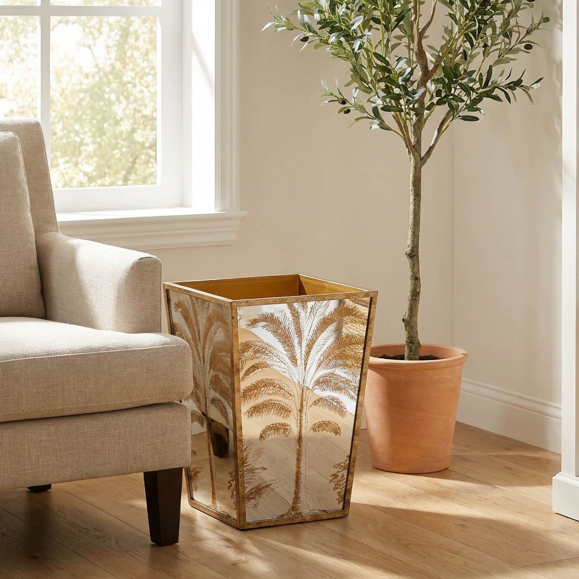 Palm Tree Print Waste Bin - 23x30 cms-household-decor-decorativeobjectsandsculptures-image-4