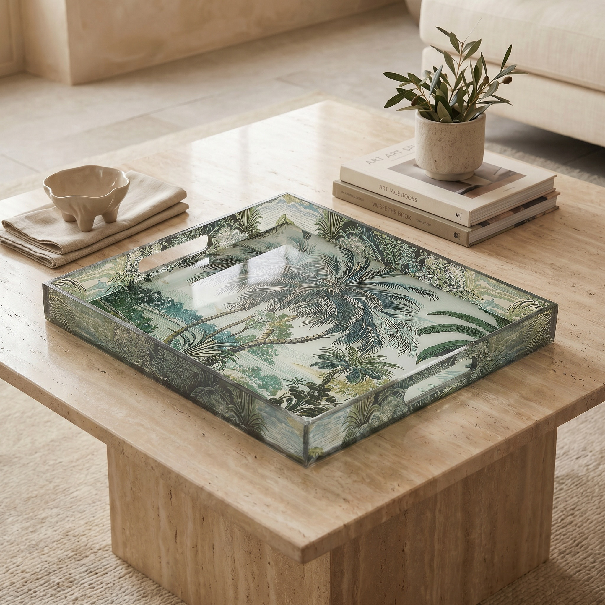 صينية بطبعات شجر النخيل - 33 سم-household-decor-boxesandtrays-image-1
