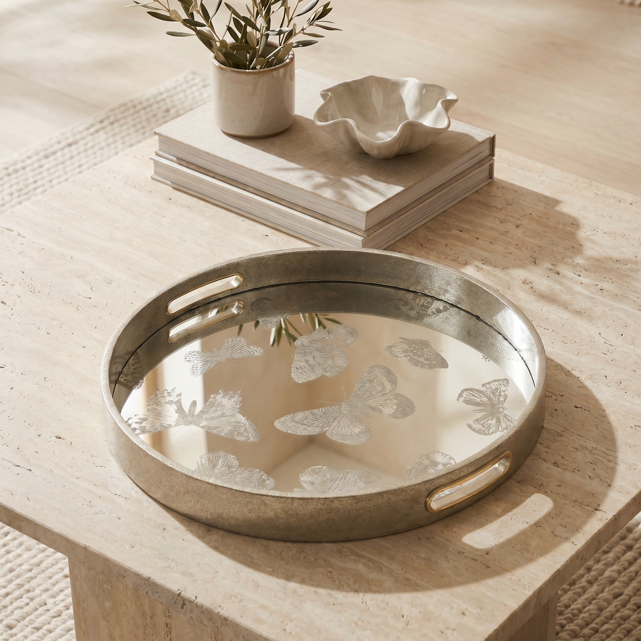 Butterfly Print Serving Tray with Cutout Handles - 37 cm-household-decor-boxesandtrays-image-1