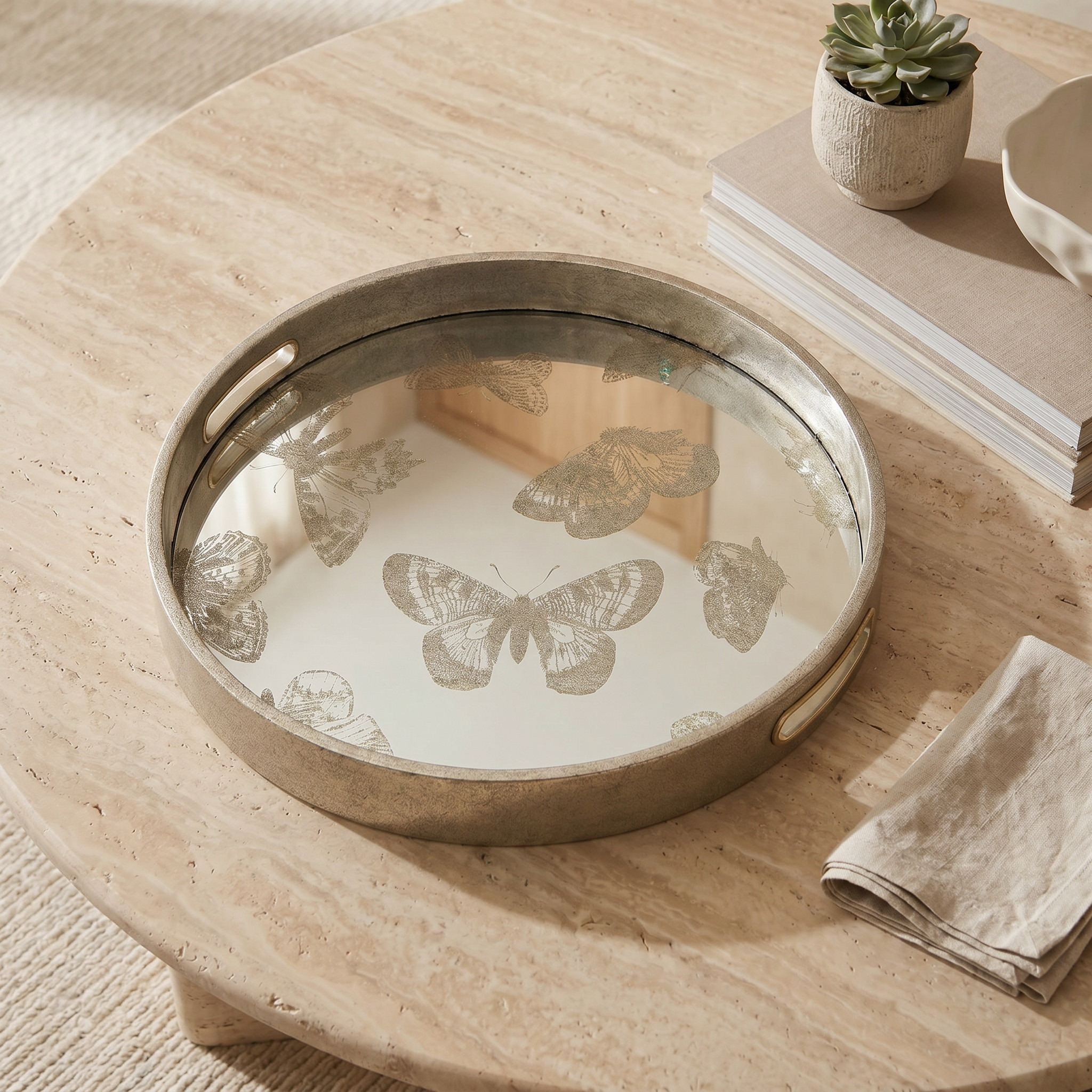 Butterfly Print Serving Tray with Cutout Handles - 30 cms-household-decor-boxesandtrays-image-1