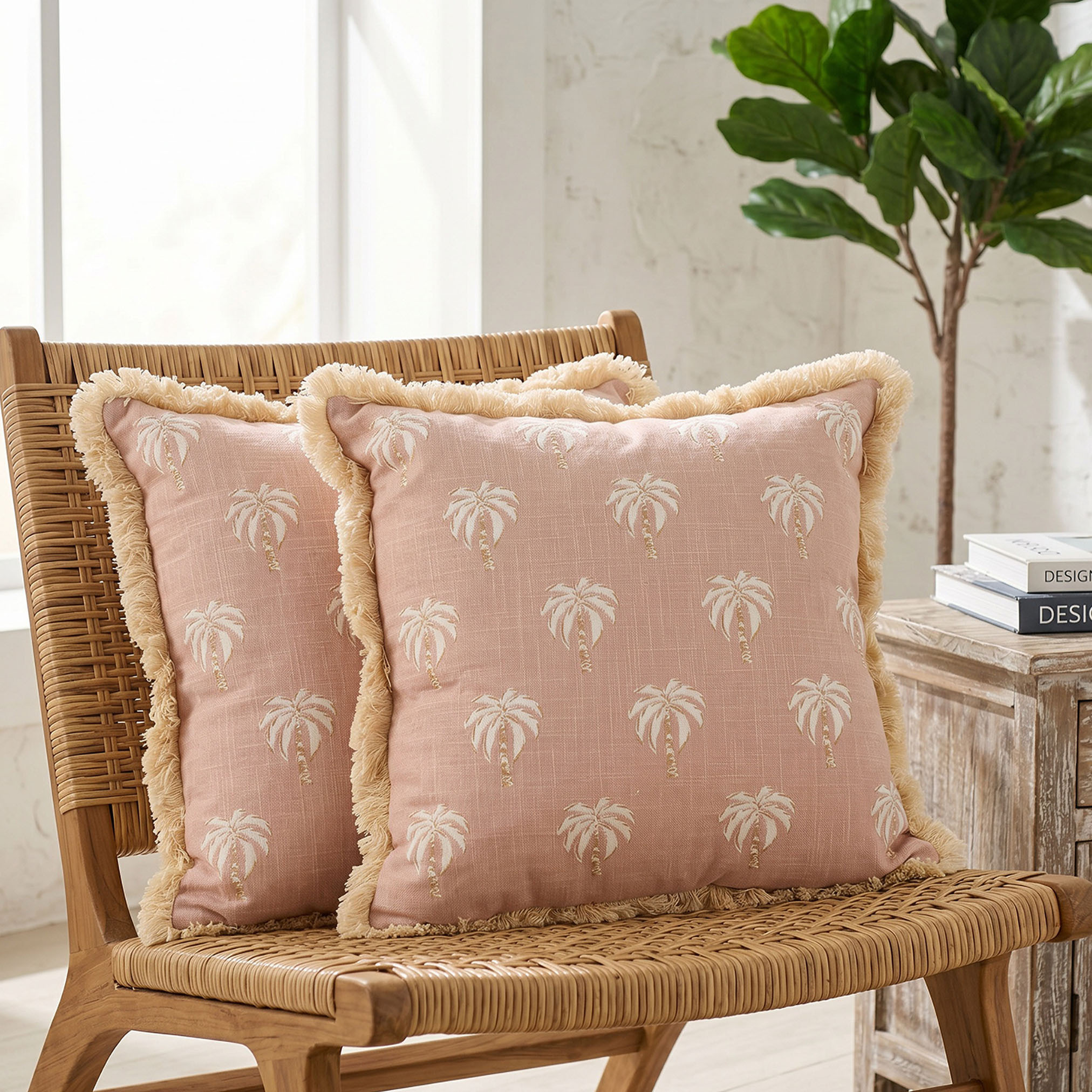 طقم وسائد محشوة قطعتين بطبعات شجر نخيل - 45x45 سم-household-cushionsandthrows-filledcushions-decorativecushions-image-1