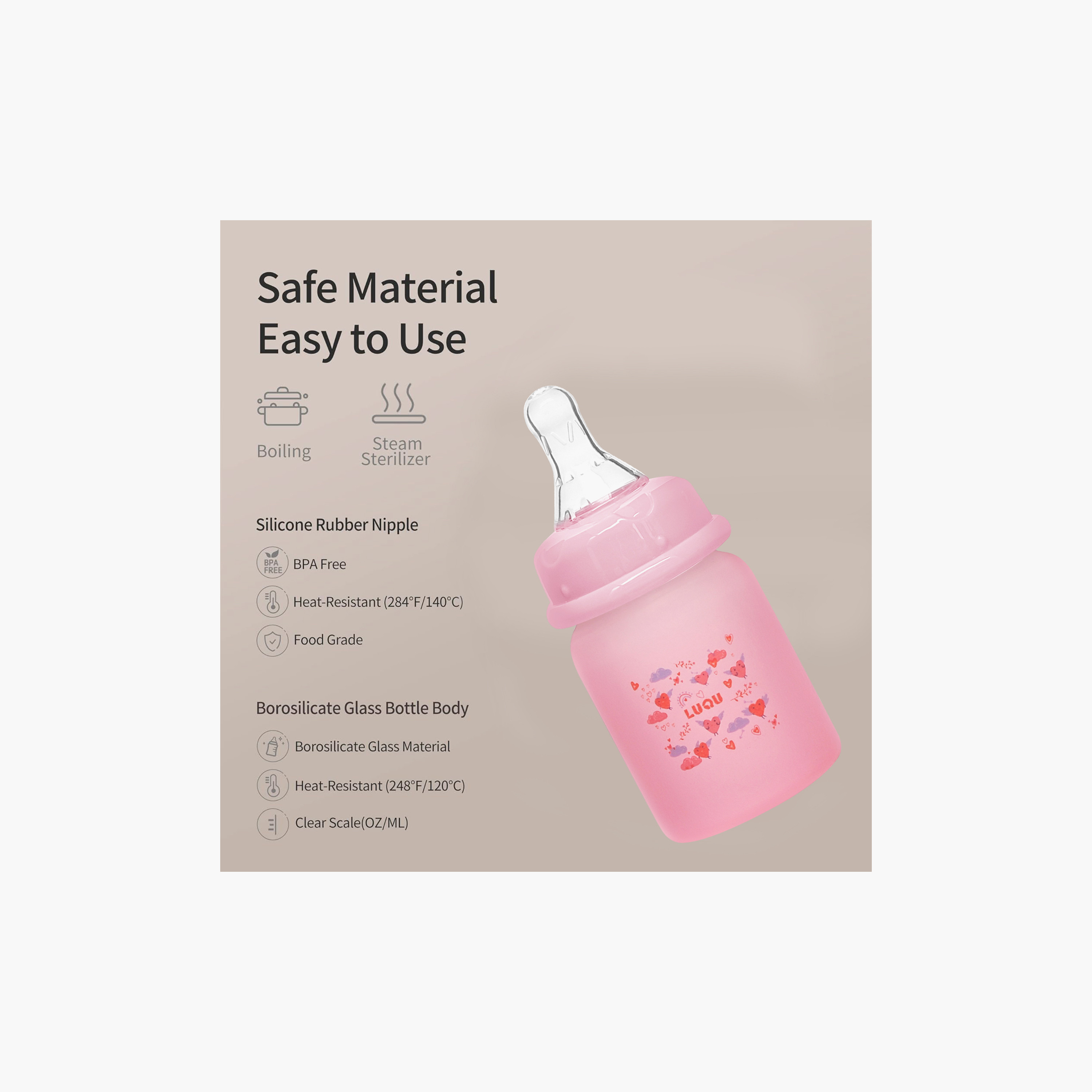 Luqu Glass with Silicone Coated Feeding Bottle - 120 ml-baby-feeding-feedingbottles-bottlesandteats-image-5