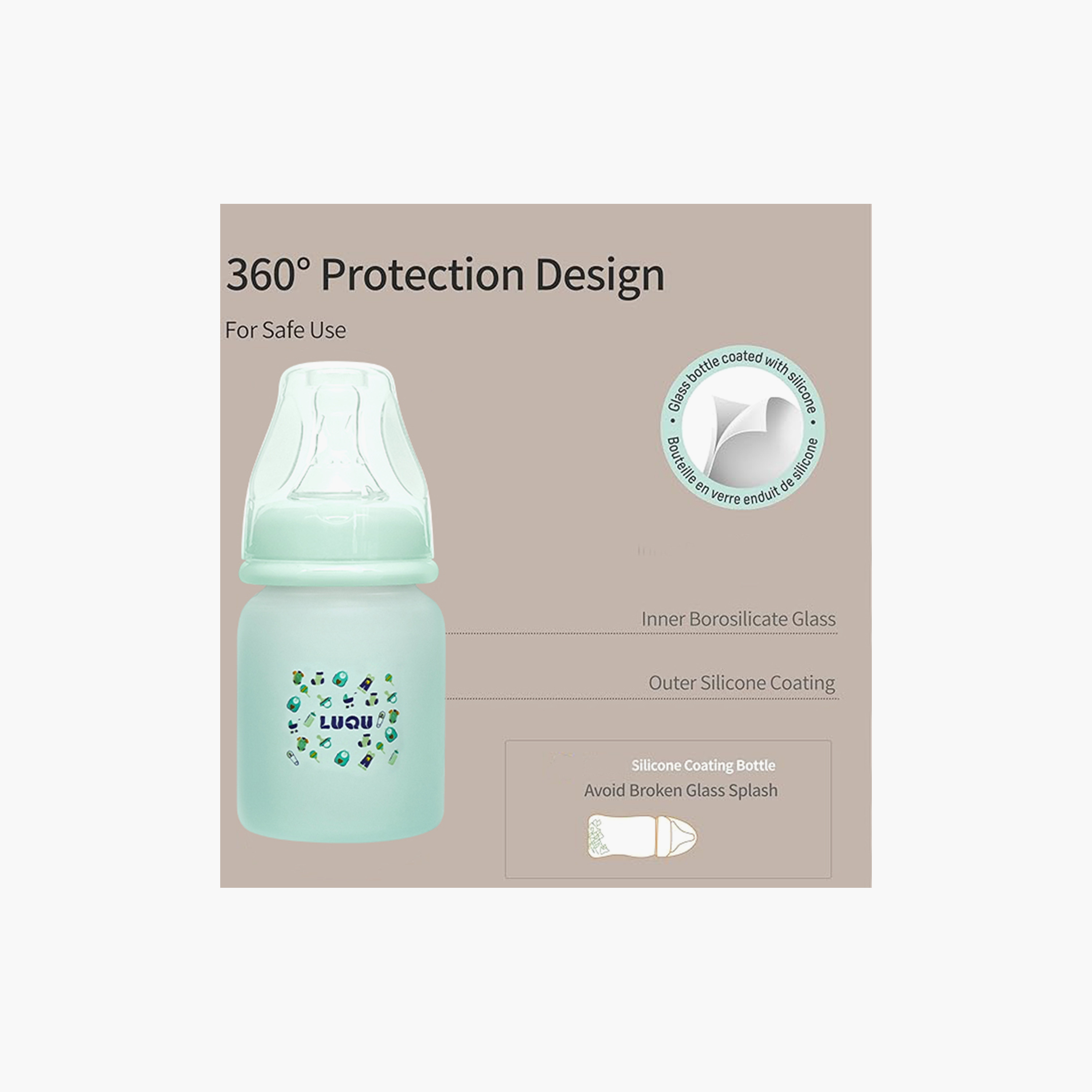 زجاجة رضاعة زجاجية مغطاة بالسيليكون من لوكو - 120 مل-baby-feeding-feedingbottles-bottlesandteats-image-6