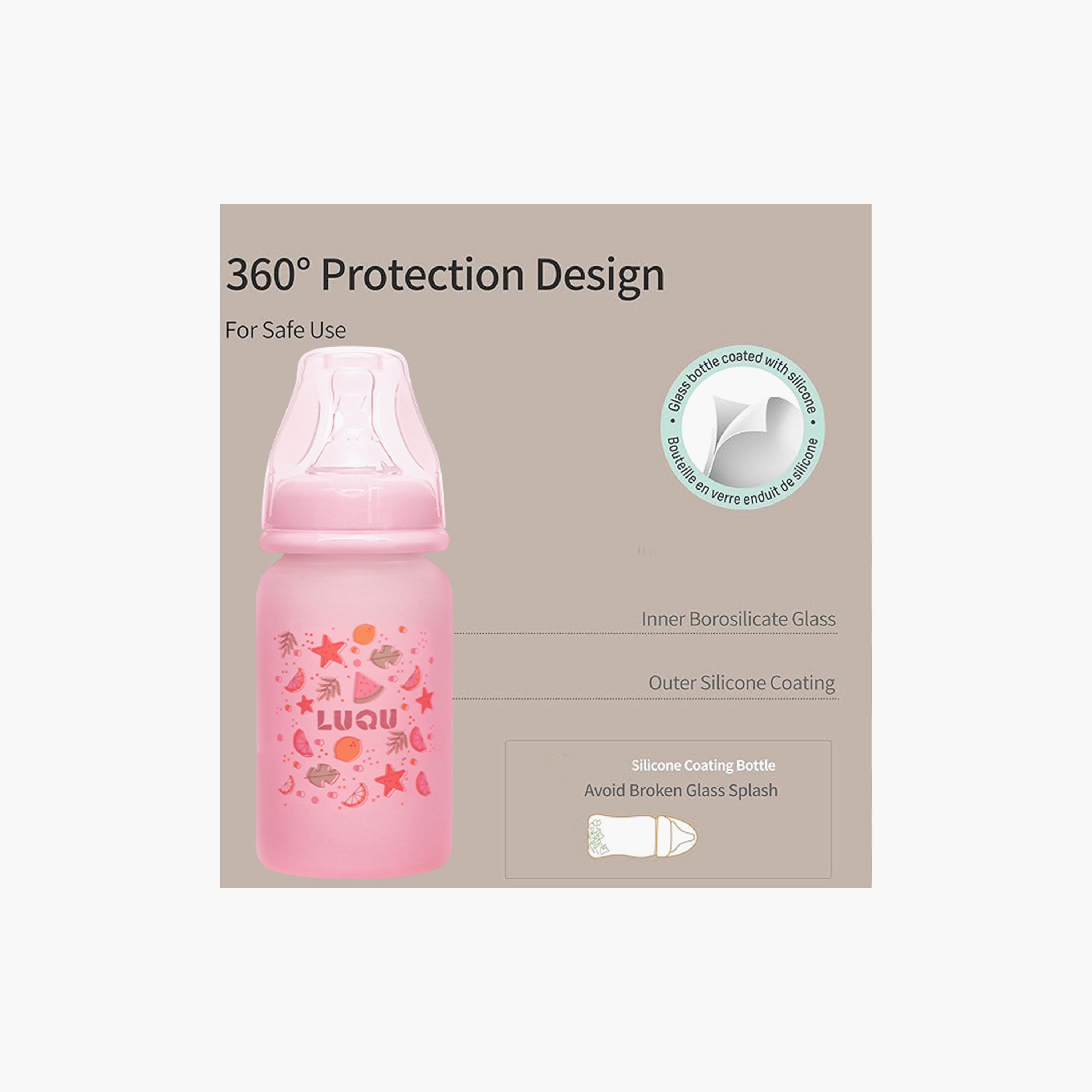 زجاجة رضاعة زجاجية مغطاة بالسيليكون من لوكو - 60 مل-baby-feeding-feedingbottles-bottlesandteats-image-2