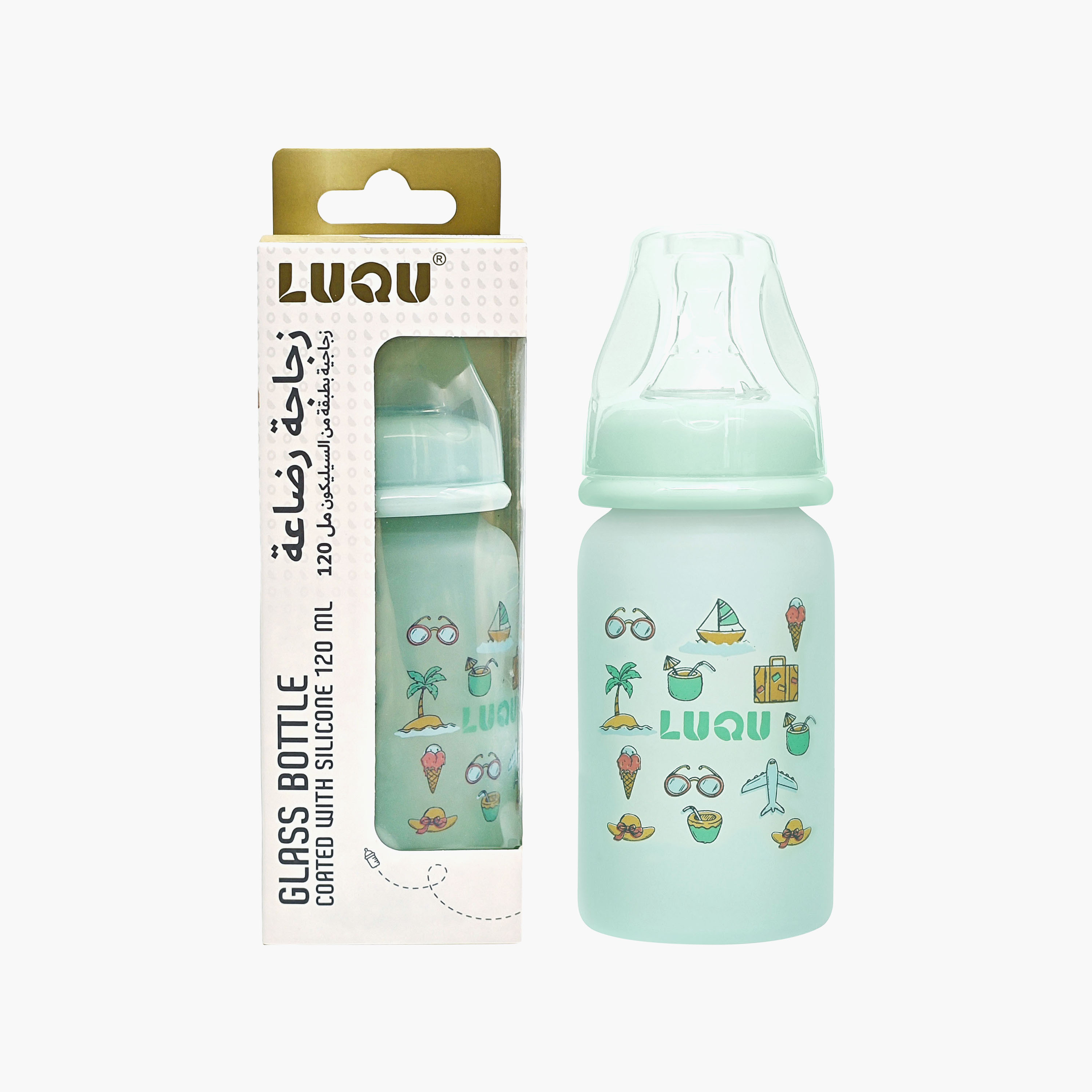 Luqu Glass with Silicone Coated Feeding Bottle - 60 ml-baby-feeding-feedingbottles-bottlesandteats-image-2