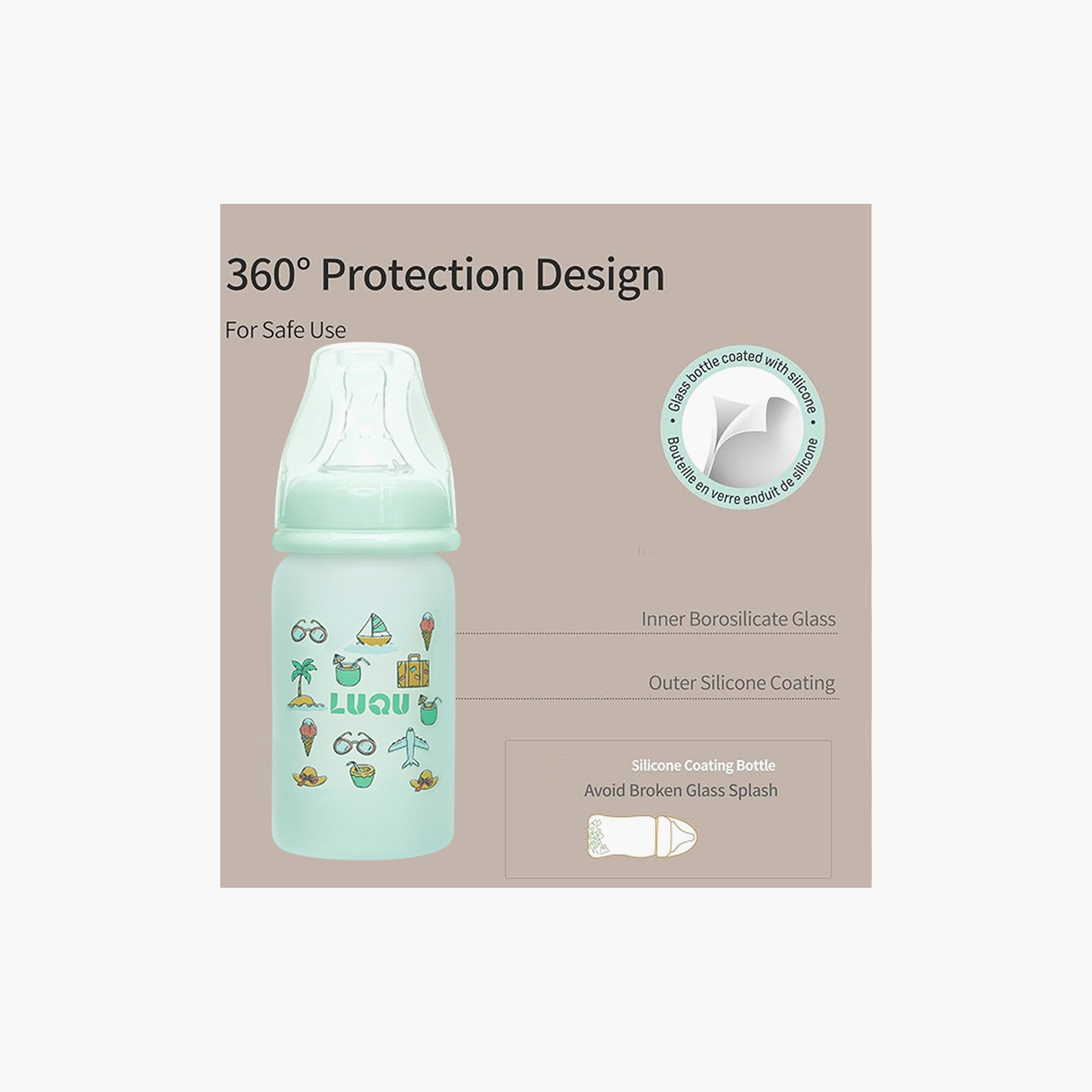 Luqu Glass with Silicone Coated Feeding Bottle - 60 ml-baby-feeding-feedingbottles-bottlesandteats-image-6