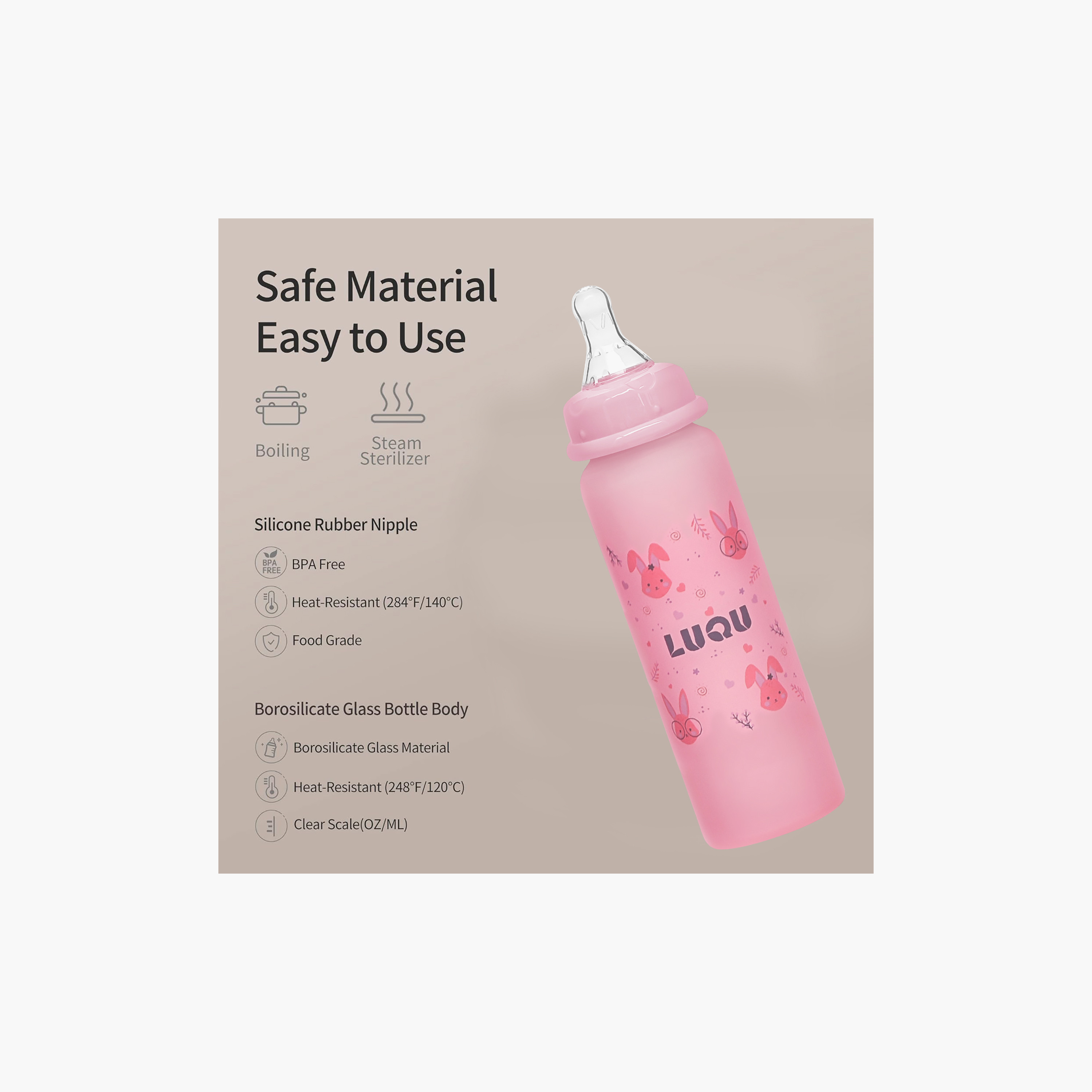 Luqu Glass with Silicone Coated Feeding Bottle - 240 ml-baby-feeding-feedingbottles-bottlesandteats-image-3