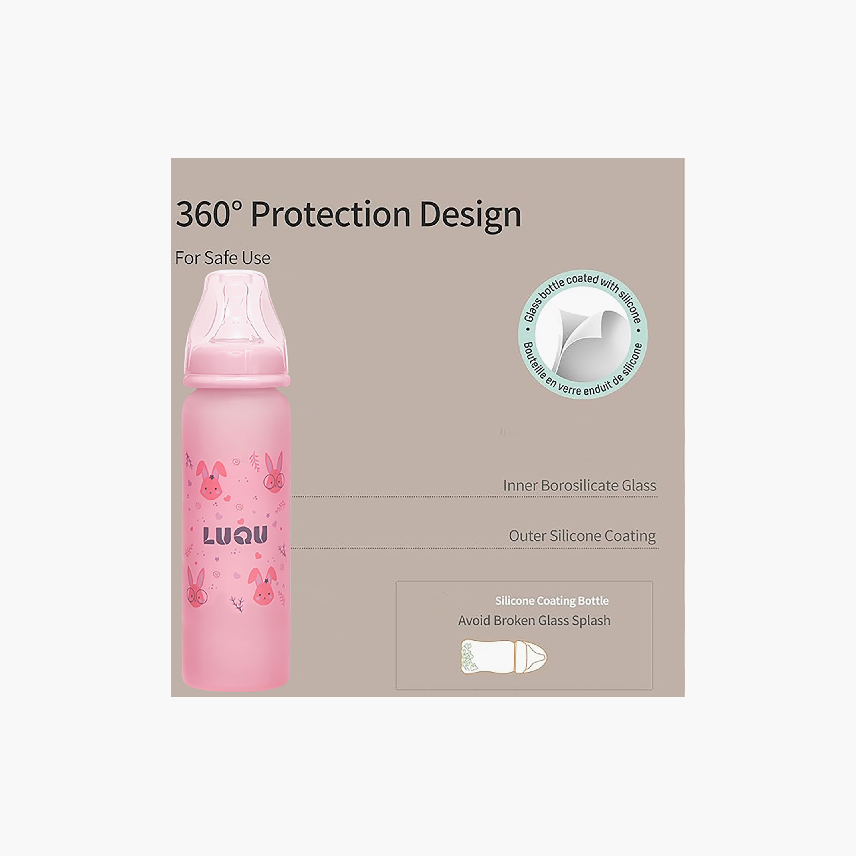 Luqu Glass with Silicone Coated Feeding Bottle - 240 ml-baby-feeding-feedingbottles-bottlesandteats-image-4