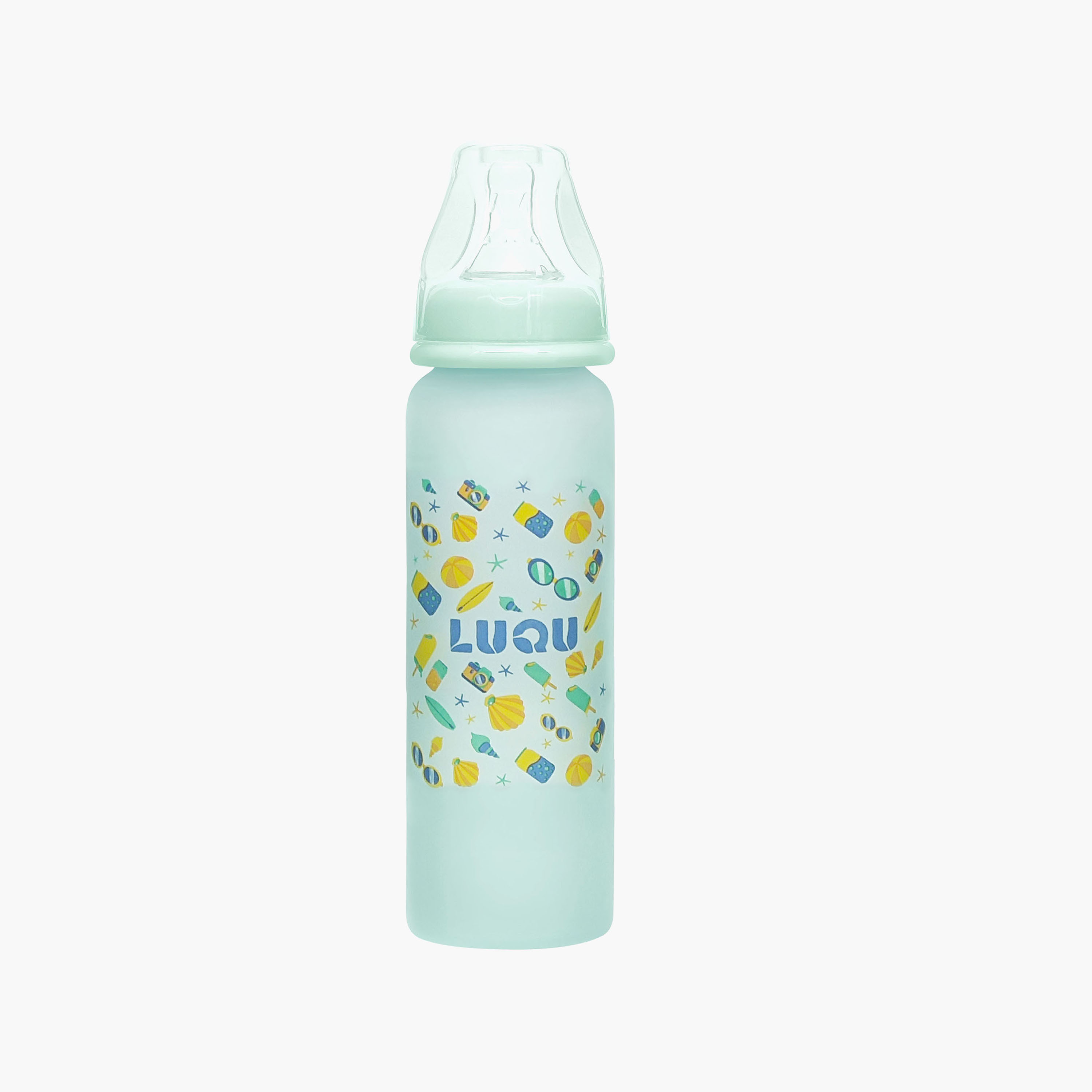 Luqu Glass with Silicone Coated Feeding Bottle - 240 ml-baby-feeding-feedingbottles-bottlesandteats-image-1