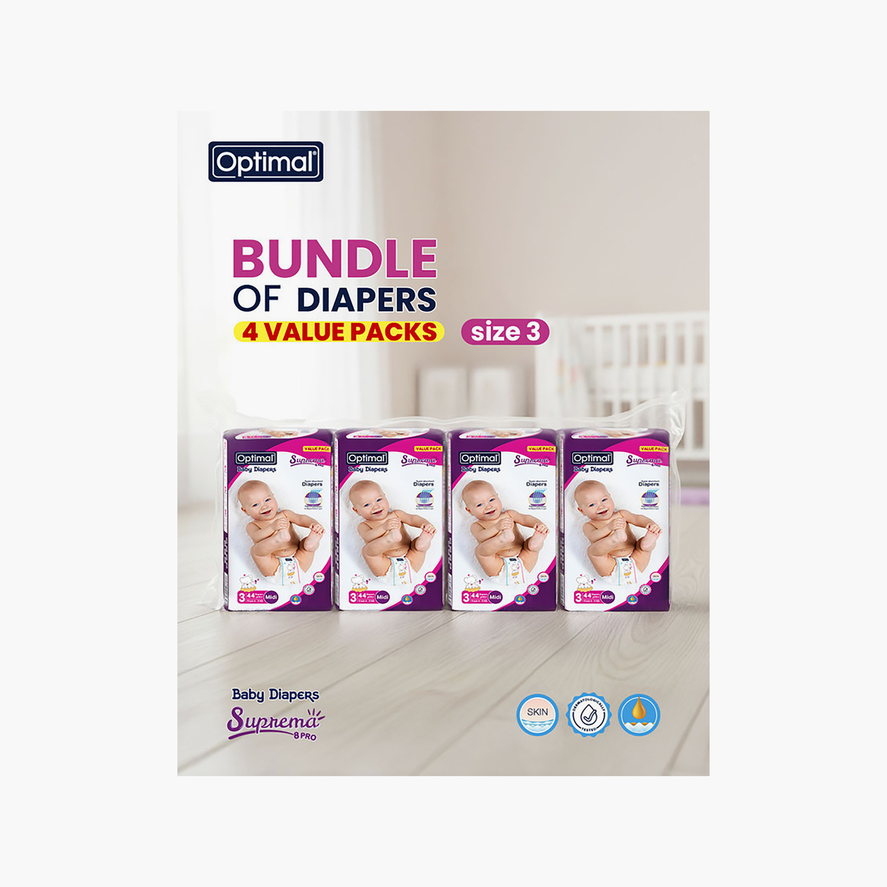 طقم حفاضات أوبتيمال سوبريما فائقة الامتصاص 176 قطعة - مقاس 3-baby-diapering-diapers-image-6
