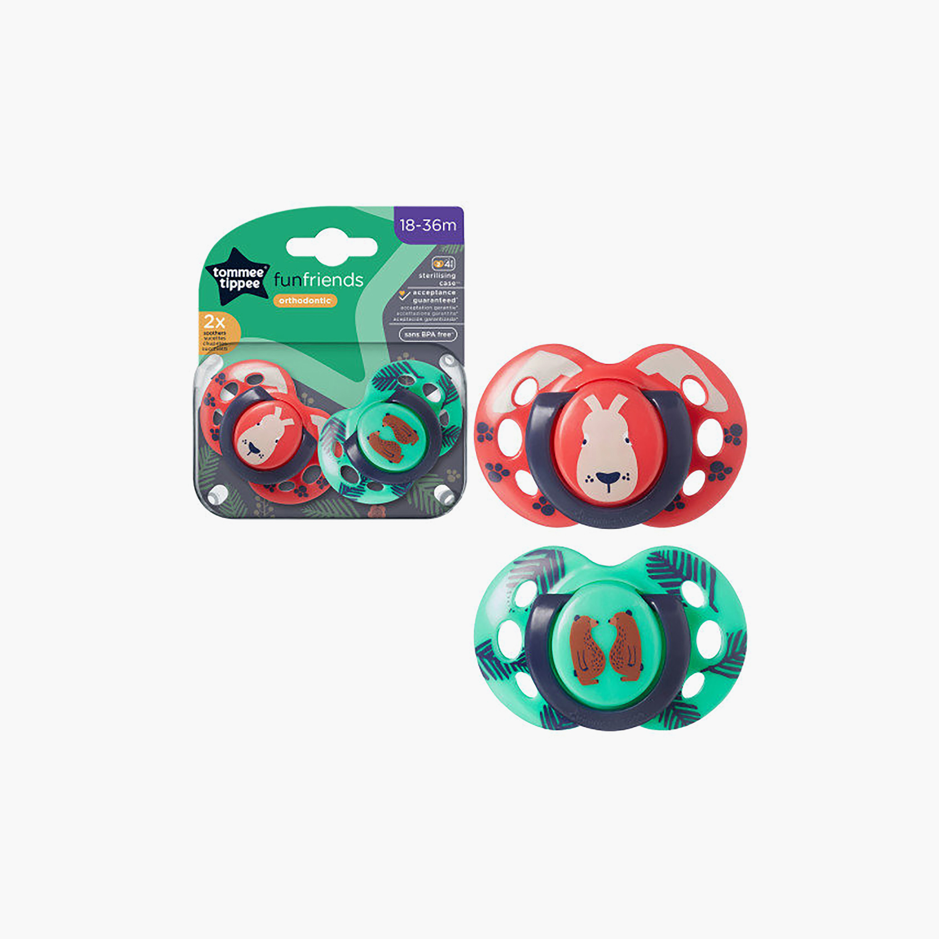 Tommee Tippee 2-Piece Fun Friends Soothers with Case - 18-36 Months - Assorted-baby-feeding-pacifiers-image-2