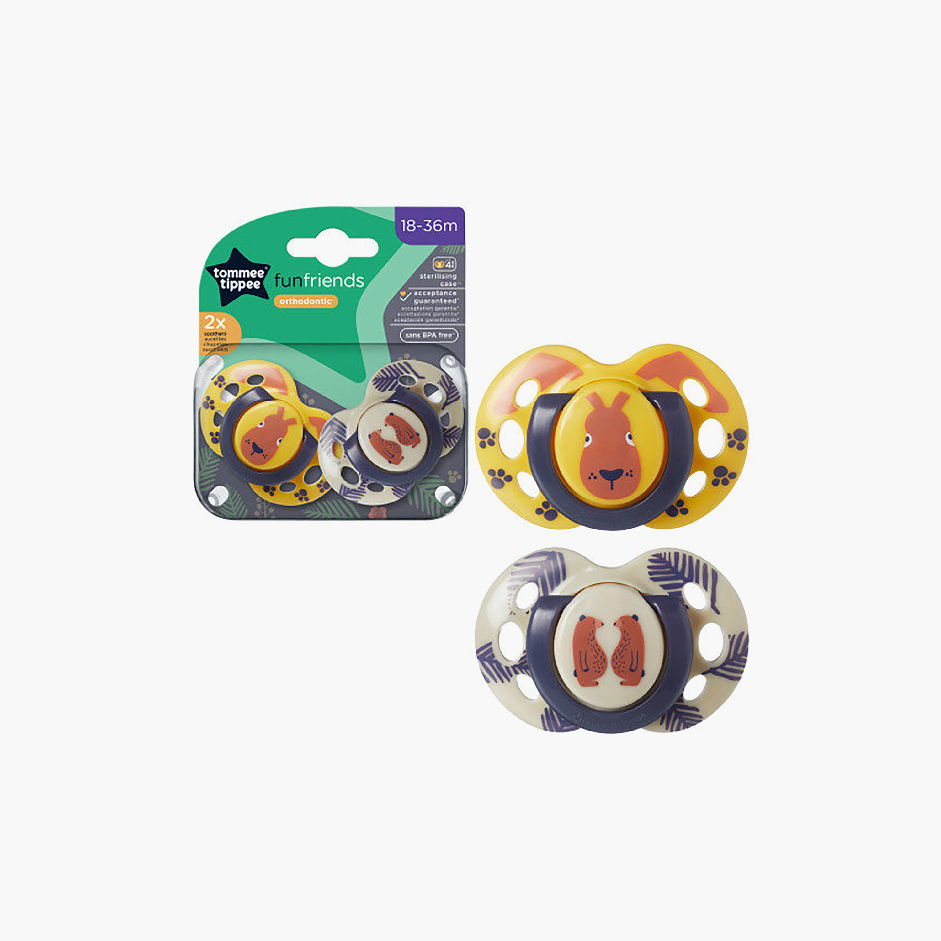 Tommee Tippee 2-Piece Fun Friends Soothers with Case - 18-36 Months - Assorted-baby-feeding-pacifiers-image-3