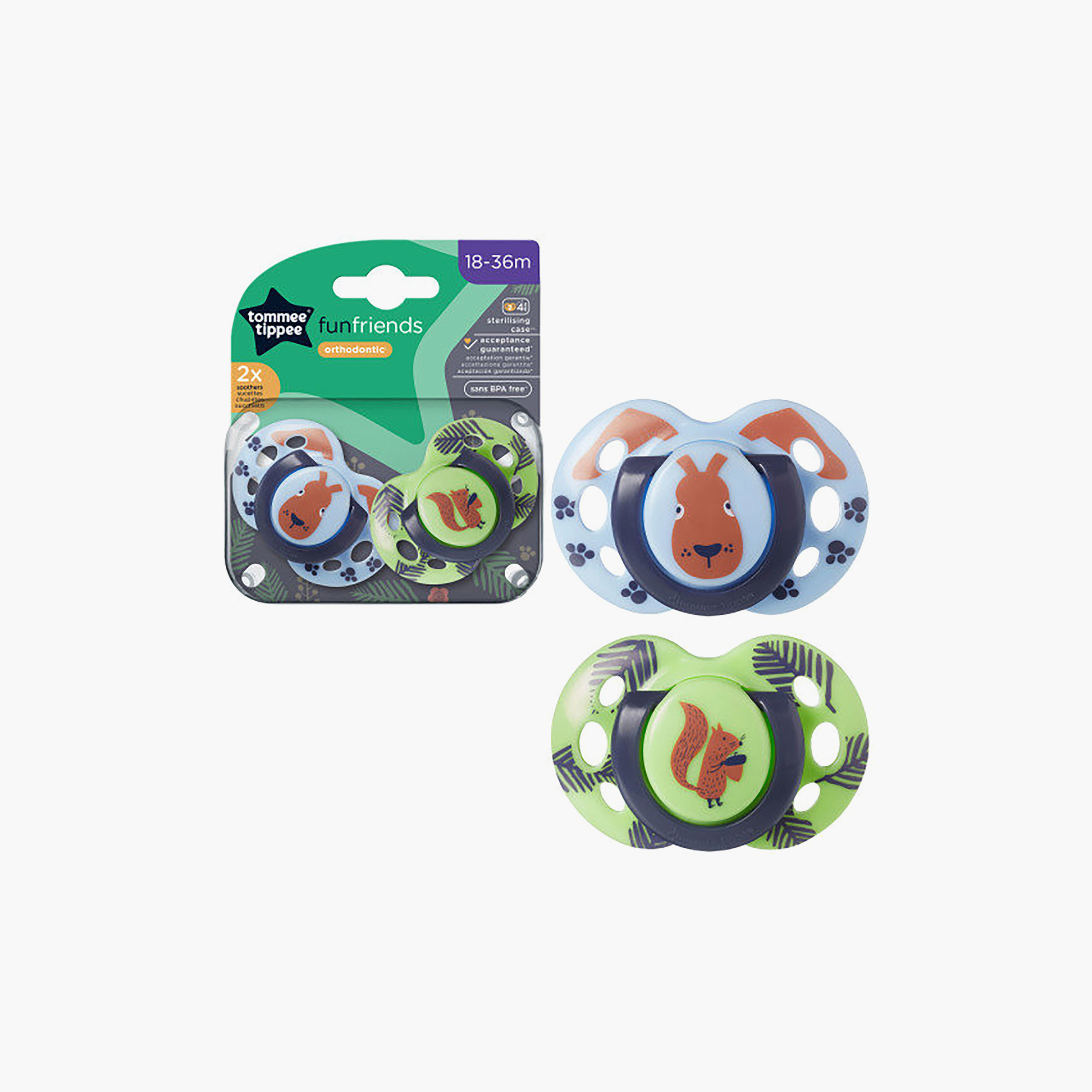 Tommee Tippee 2-Piece Fun Friends Soothers with Case - 18-36 Months - Assorted-baby-feeding-pacifiers-image-4