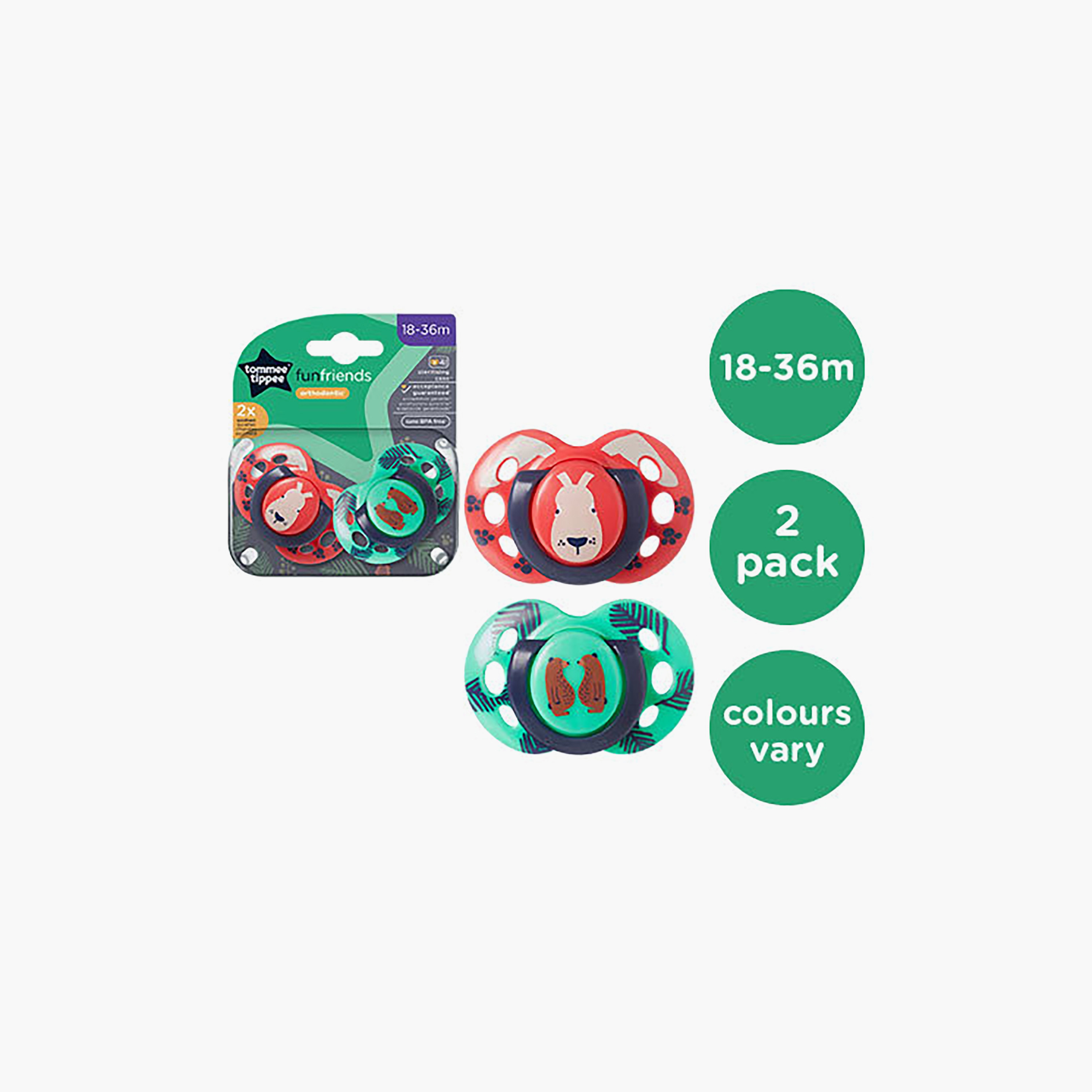 Tommee Tippee 2-Piece Fun Friends Soothers with Case - 18-36 Months - Assorted-baby-feeding-pacifiers-image-5