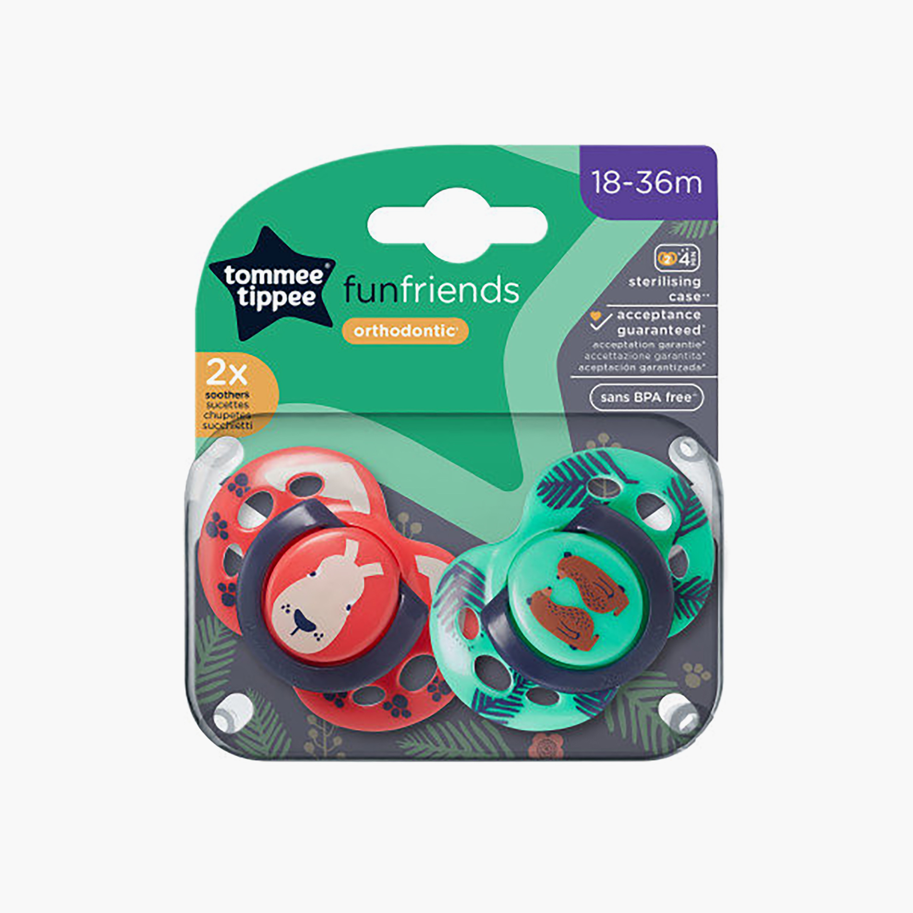 Tommee Tippee 2-Piece Fun Friends Soothers with Case - 18-36 Months - Assorted-baby-feeding-pacifiers-image-8