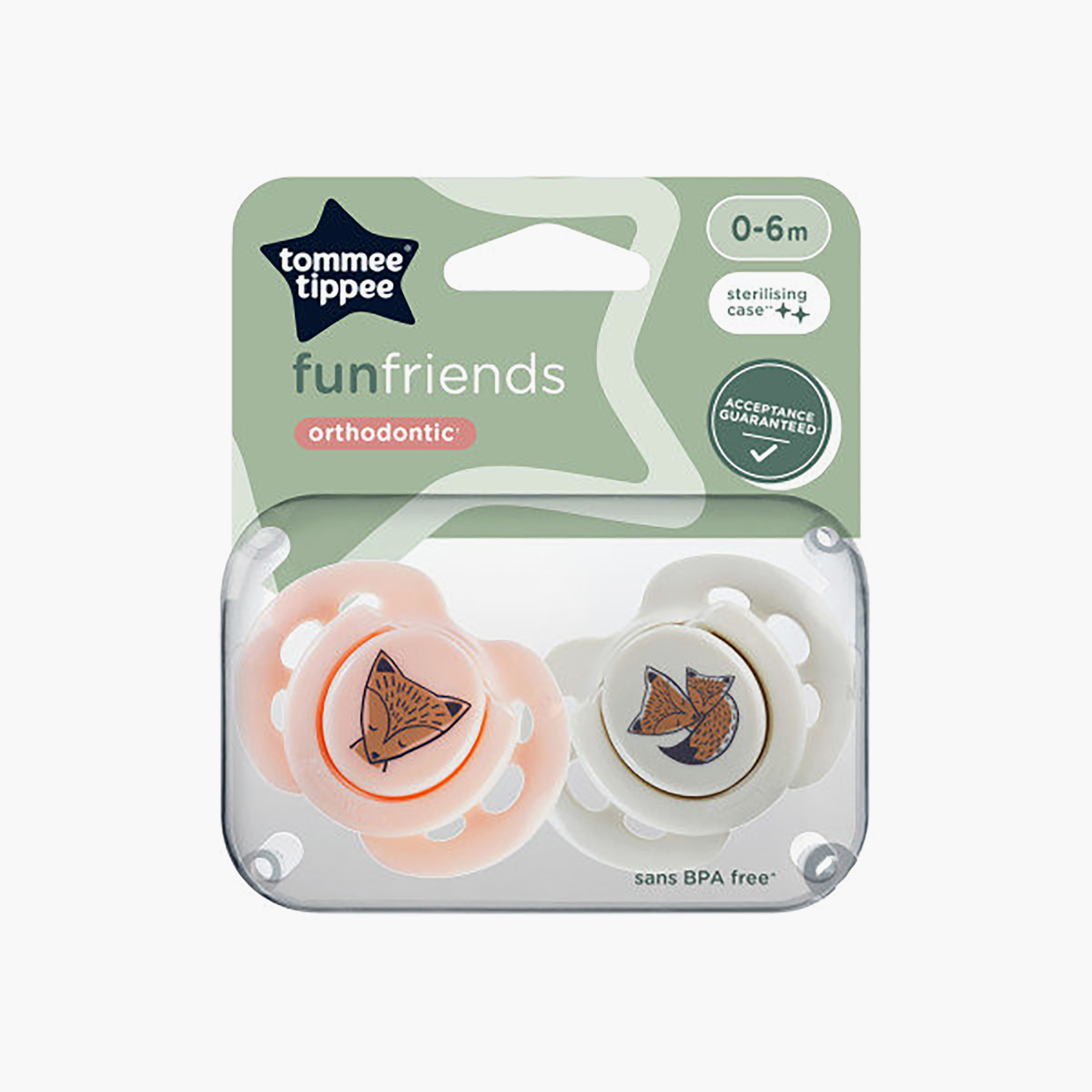 Tommee Tippee 2-Piece Fun Friends Soothers with Case - 0-6 Months - Assorted-baby-feeding-pacifiers-image-6