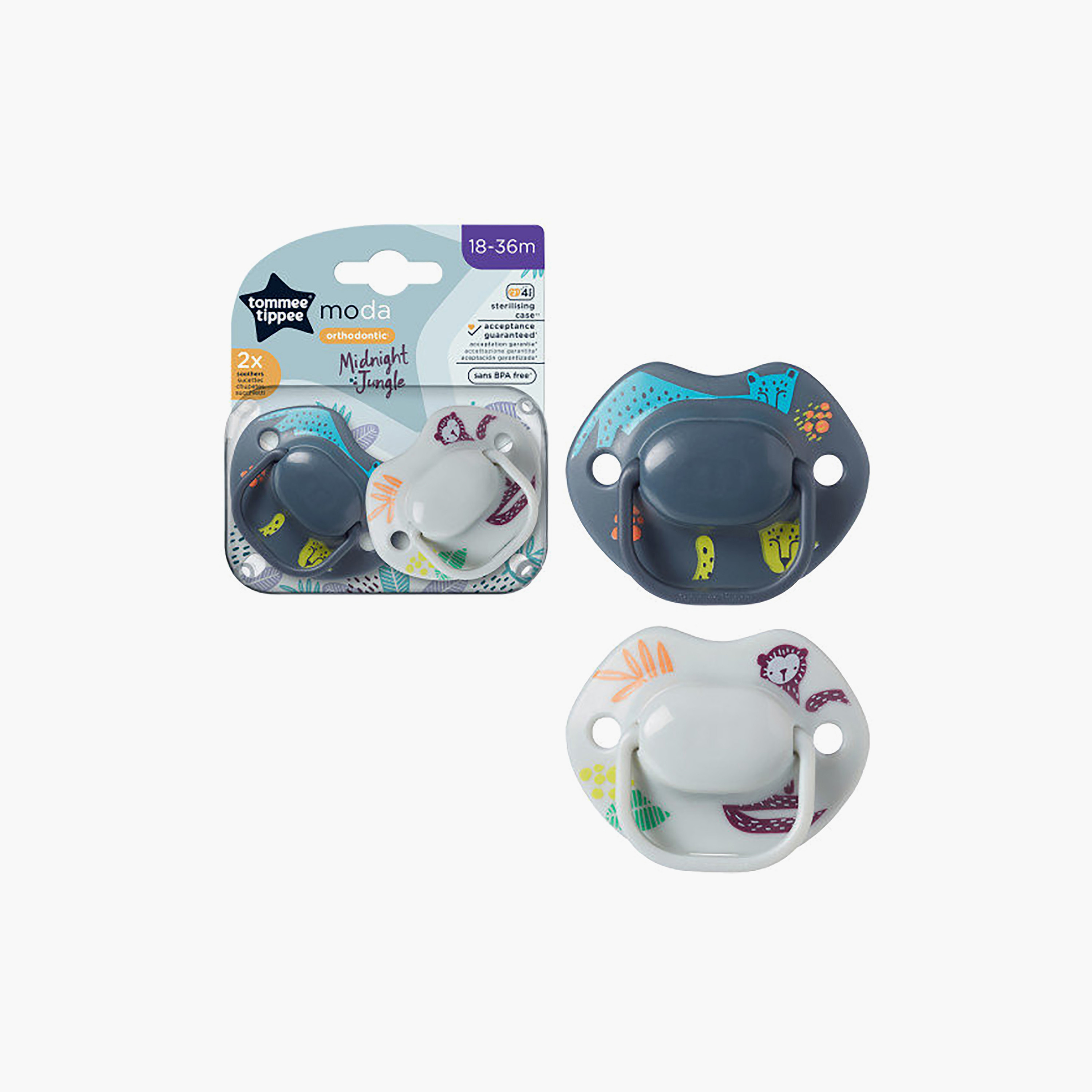 Tommee Tippee 2-Piece Moda Midnight Jungle Soother with Case - 18-36 Months - Assorted-baby-feeding-pacifiers-image-2