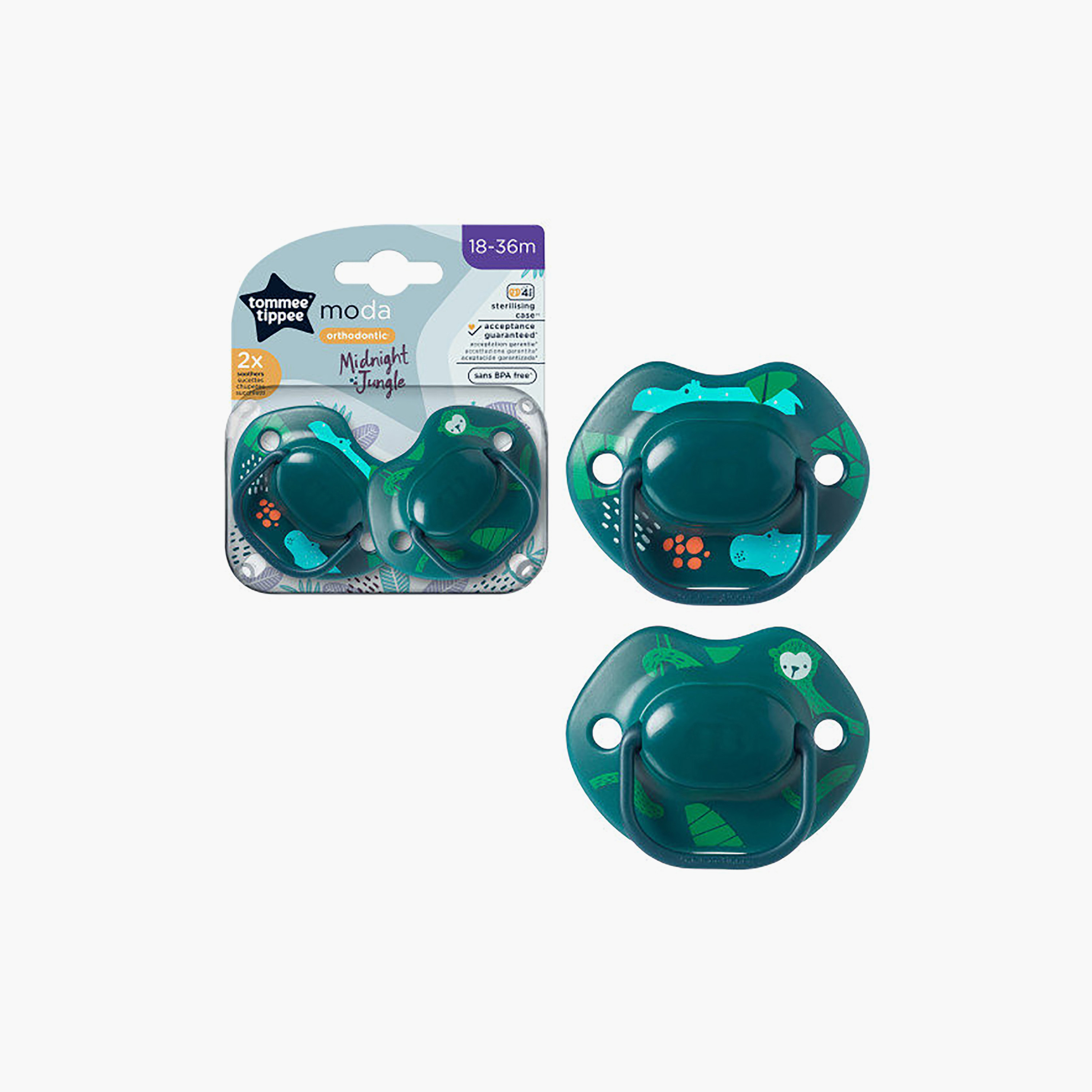 Tommee Tippee 2-Piece Moda Midnight Jungle Soother with Case - 18-36 Months - Assorted-baby-feeding-pacifiers-image-3