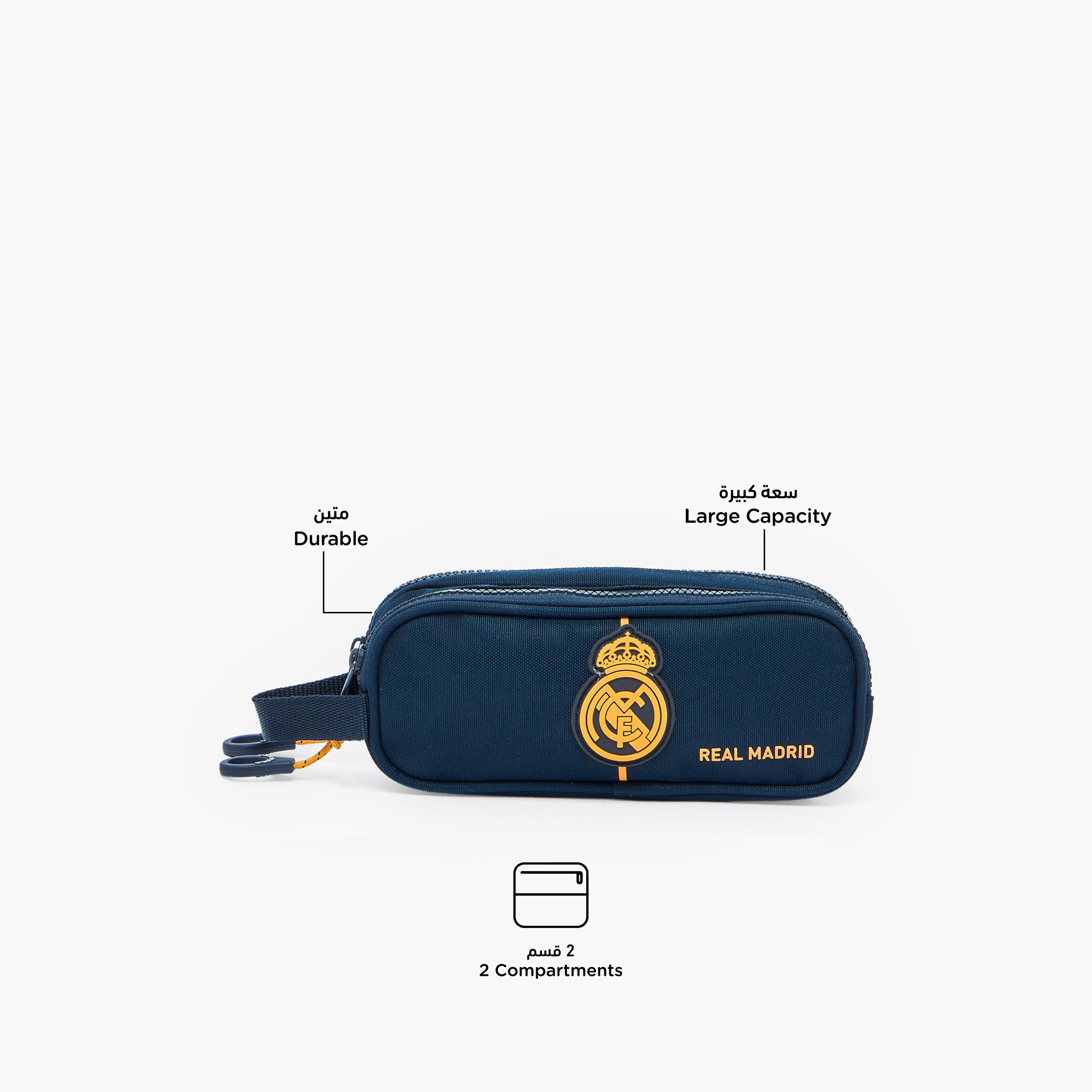 Real Madrid Logo Design Pencil Pouch with 2 Compartments-school-stationery-pencilcases-image-2