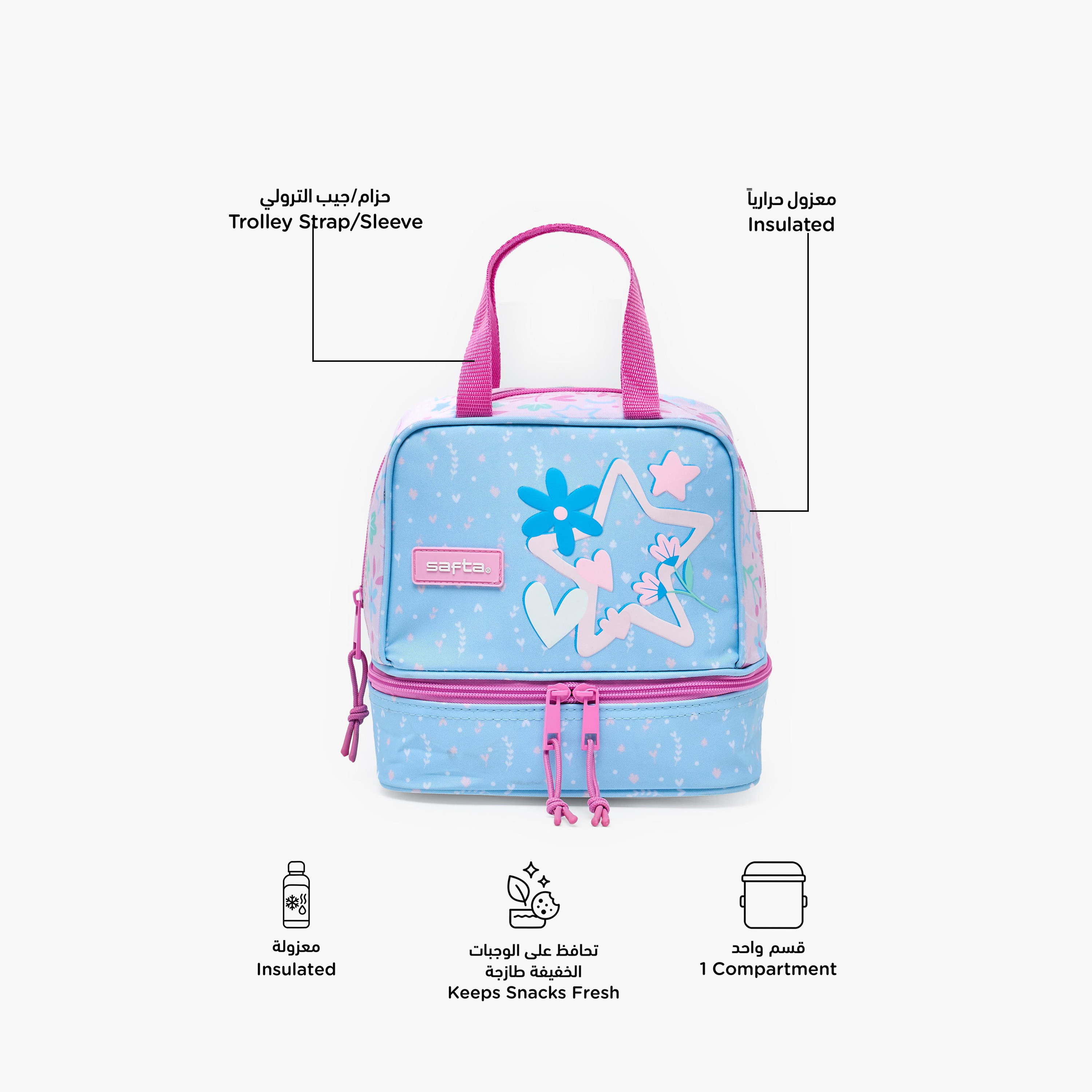 شنطة غداء بطبعات نجوم بمقابض مزدوجة للبنات 8-13 سنوات من سافتا-school-lunchessentials-lunchbags-image-2