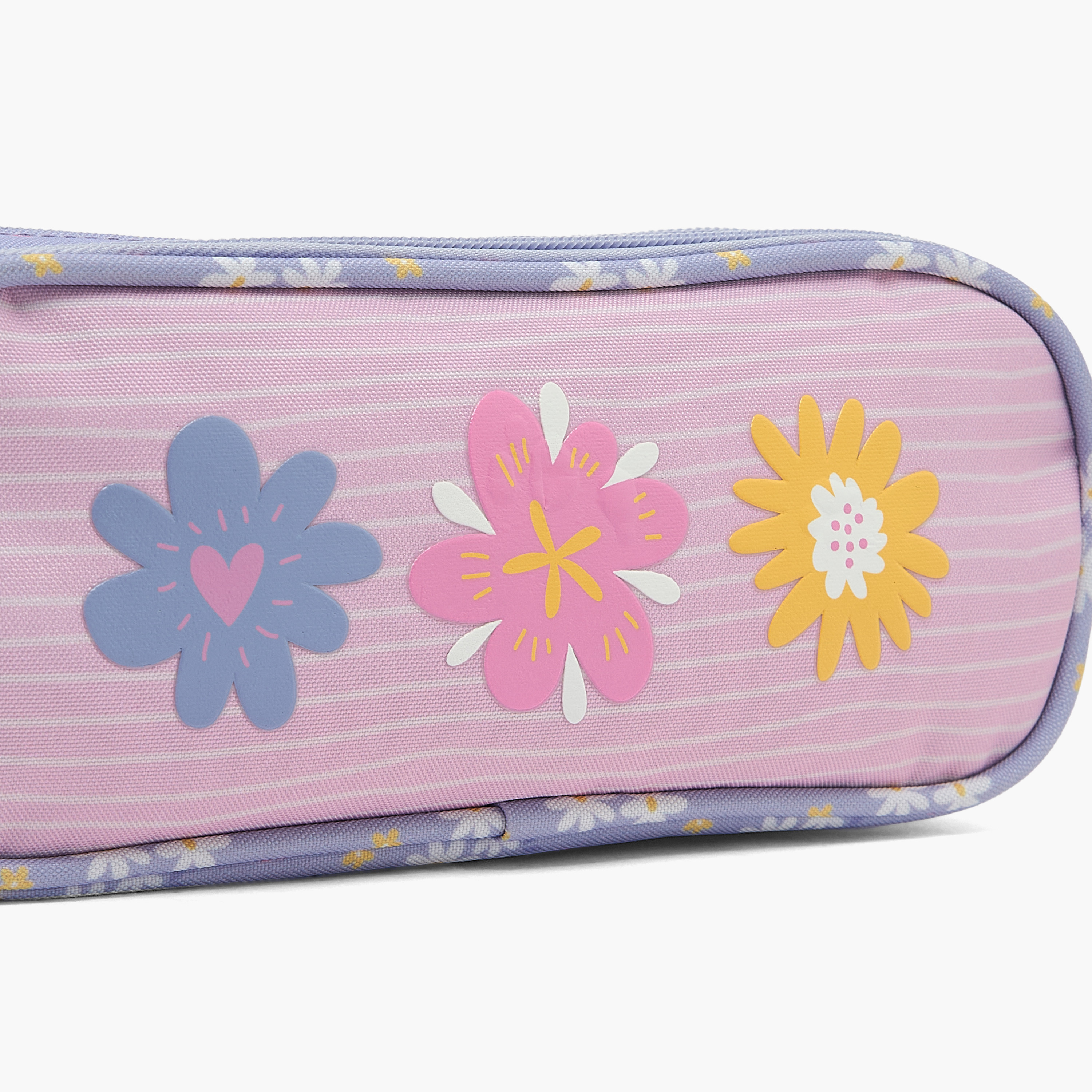 مقلمة بقسمين وطبعات زهرية-school-stationery-pencilcases-image-6