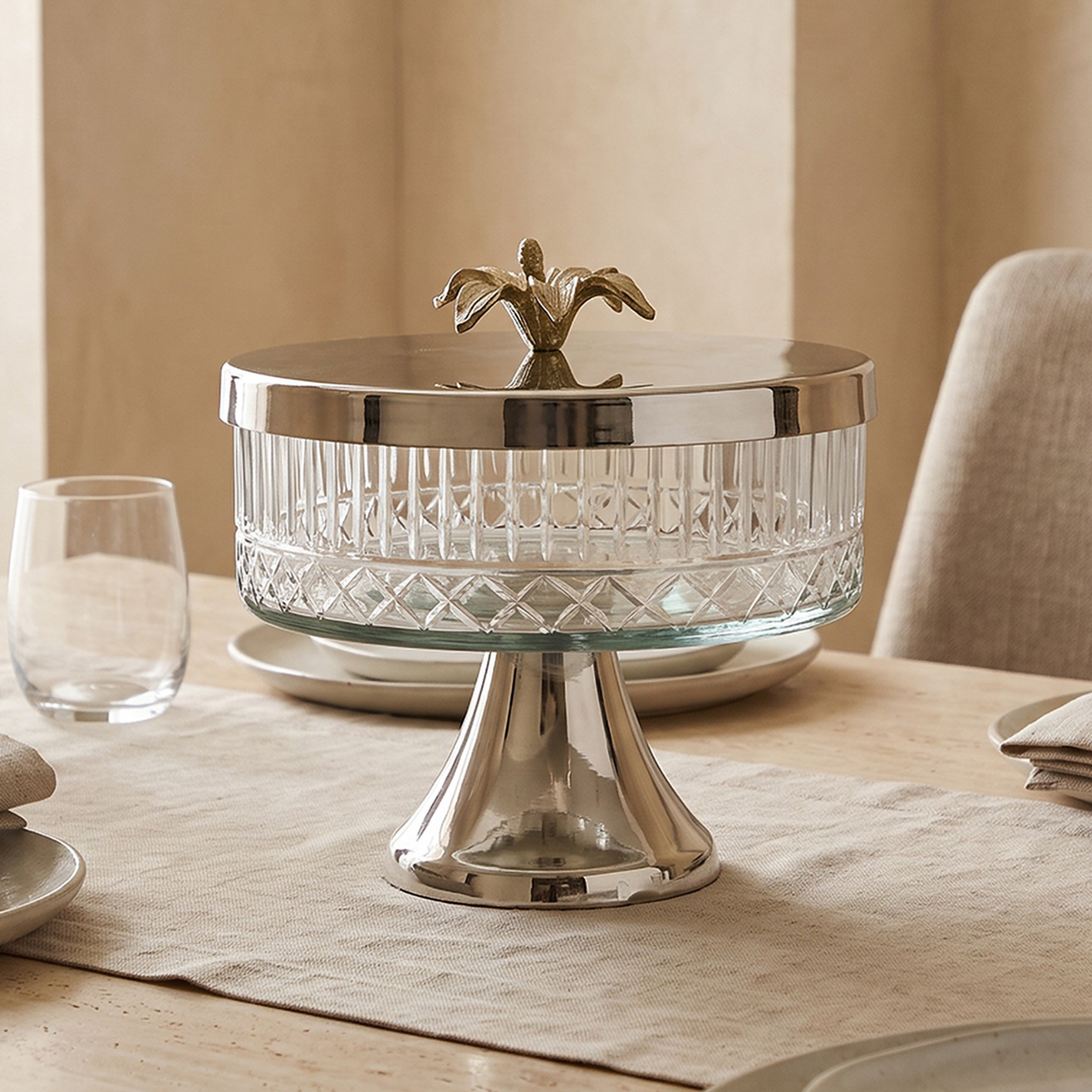 Layan Ribbed Glass Jar with Lid-household-decor-boxesandtrays-image-1