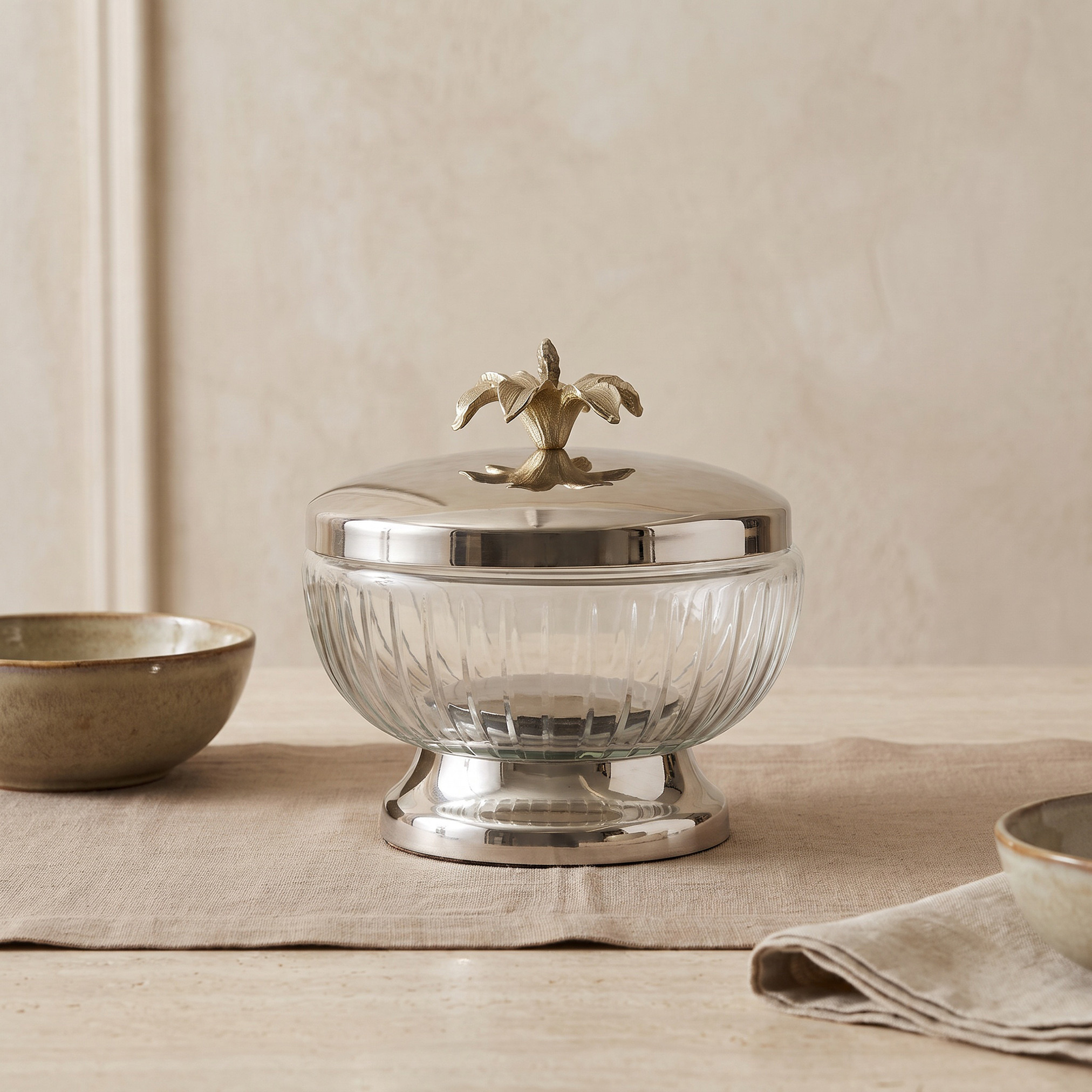 Layan Glass Decorative Bowl with Lid-household-decor-vasesandbowls-image-1