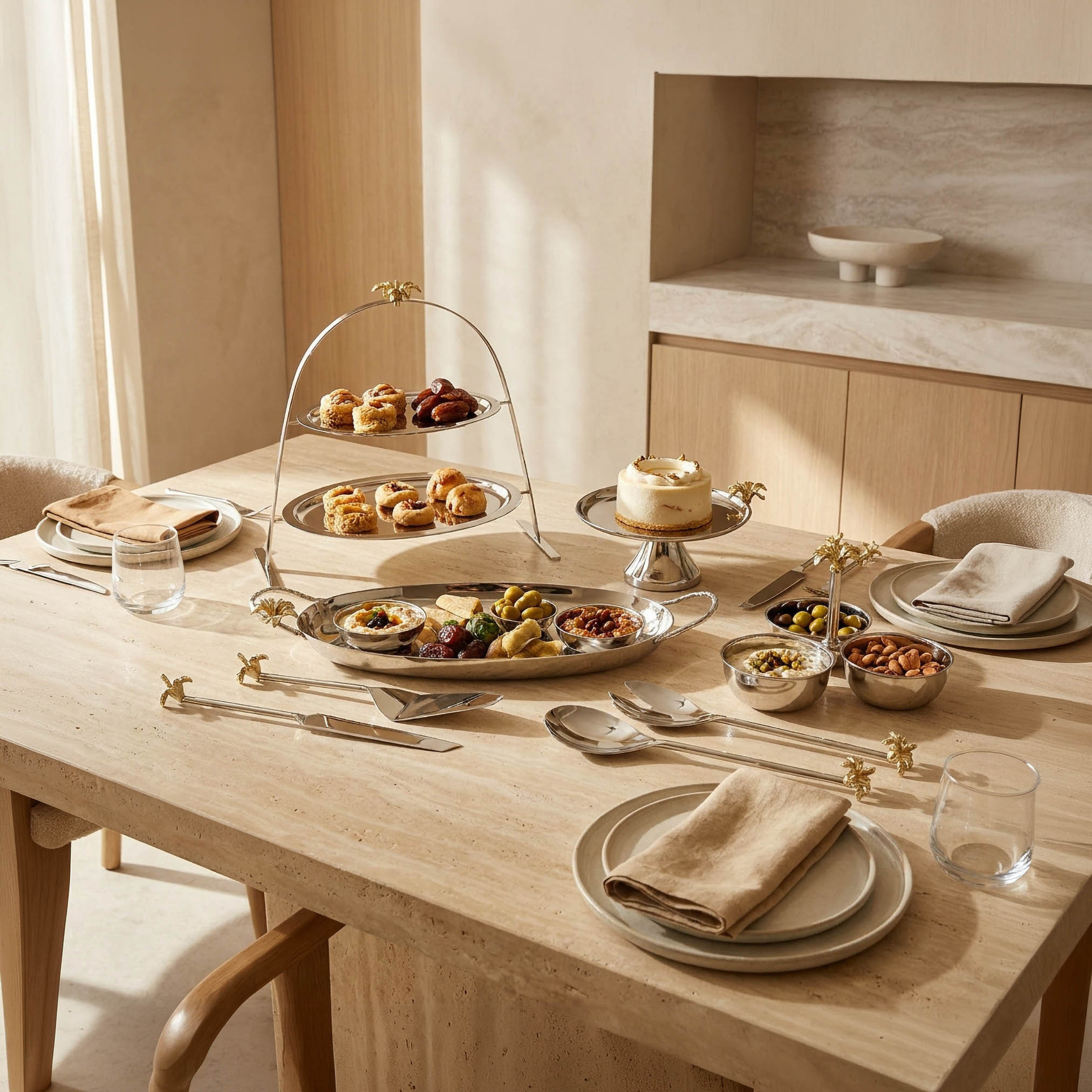 طقم سكين كيك وملعقة تقديم معدنية مزينة بالزهور - قطعتين-household-dining-cutlery-cutlerysets-image-5