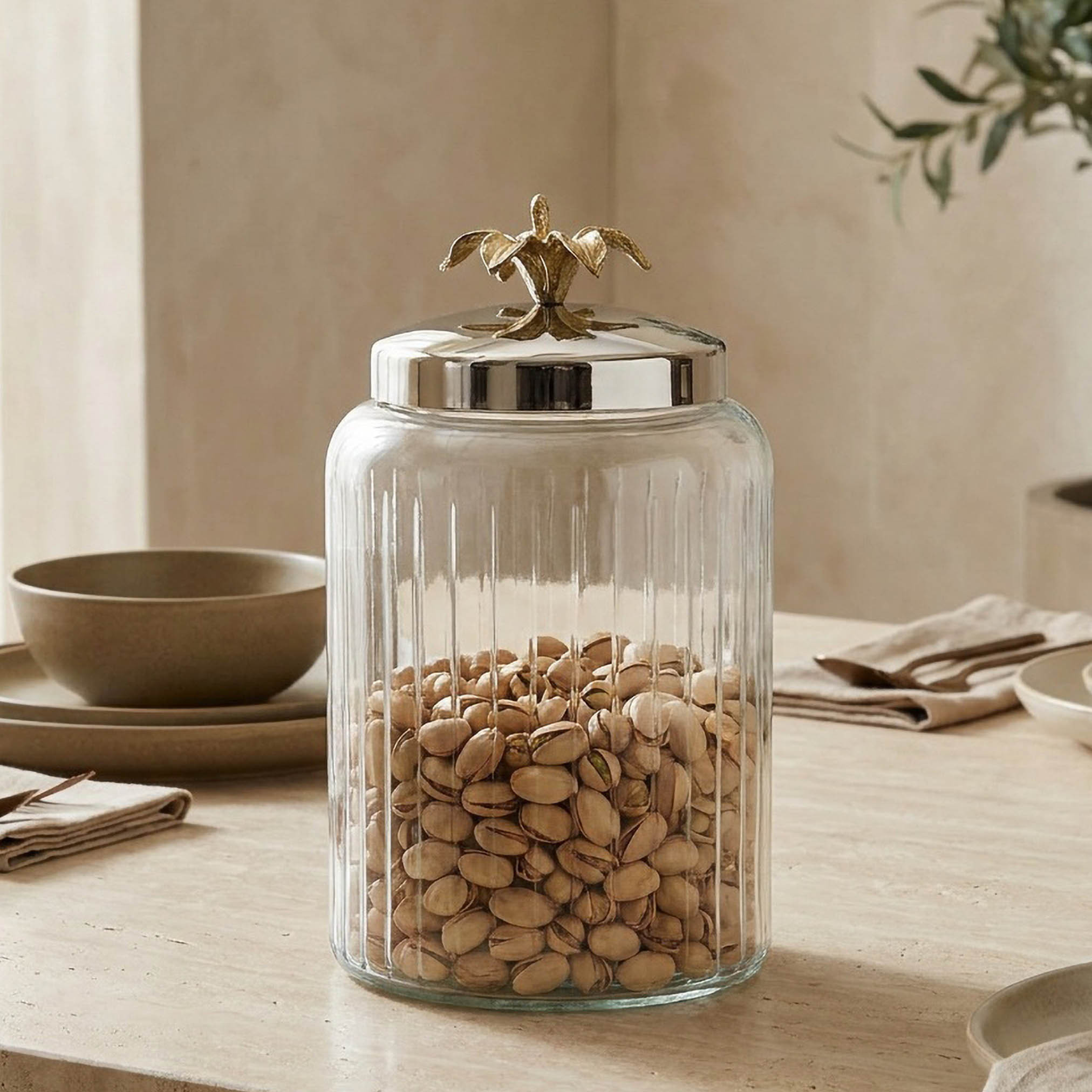 Floral Metal Glass Canister - 17x12 cm-household-kitchen-foodstorage-containers-image-1